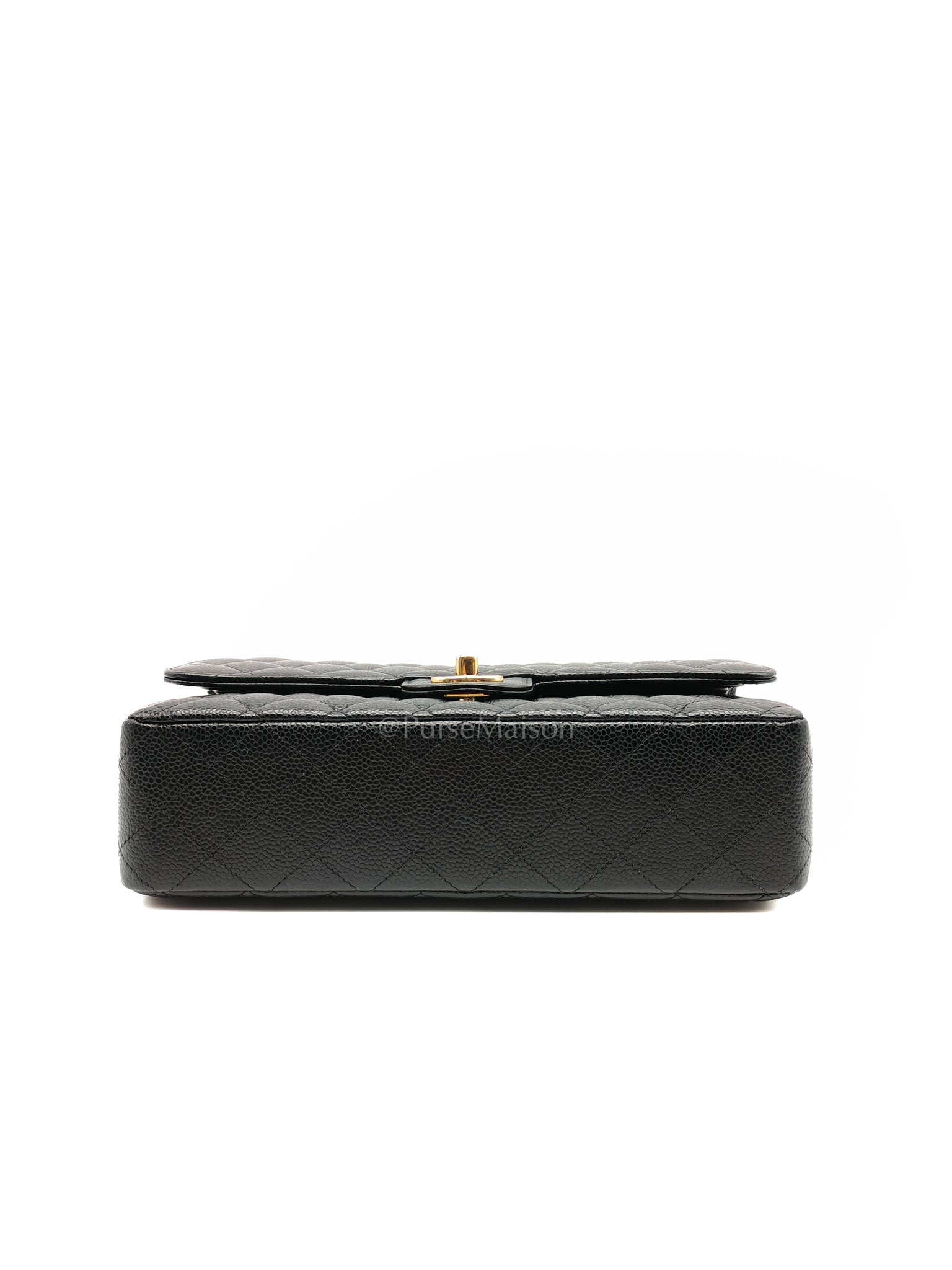 Chanel Classic Double Flap in Black Quilted Leather Caviar Leather and Gold Hardware (Microchip) | Purse Maison Luxury Bags Shop