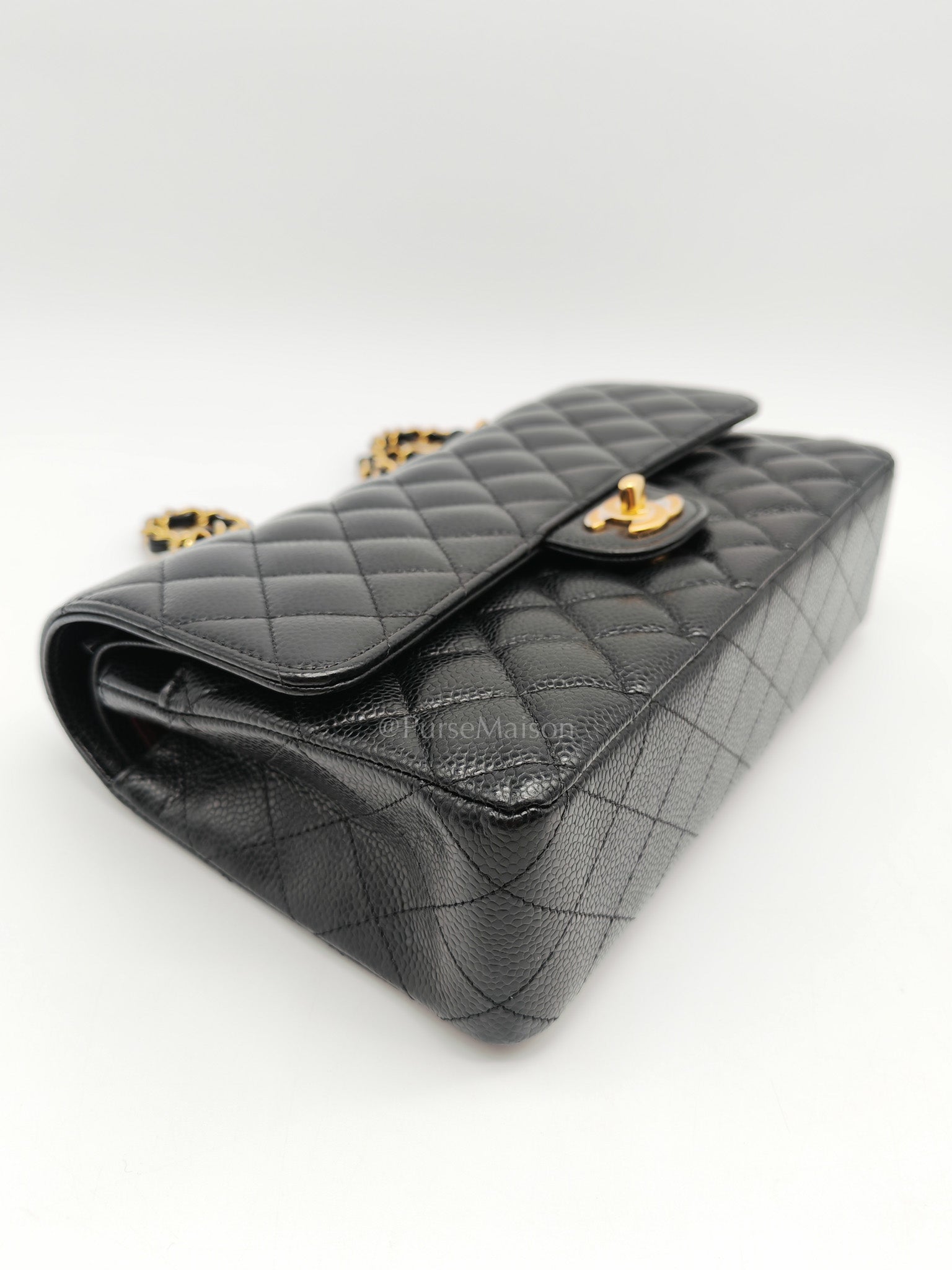 Chanel Classic Double Flap in Black Quilted Leather Caviar Leather and Gold Hardware (Microchip) | Purse Maison Luxury Bags Shop