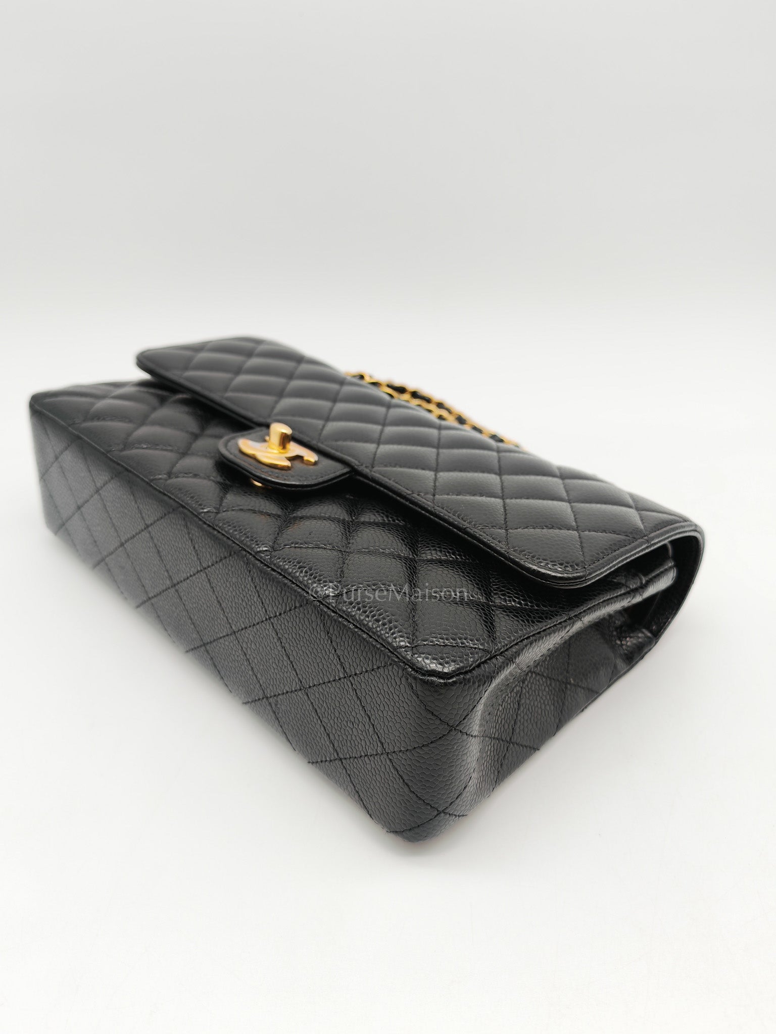 Chanel Classic Double Flap in Black Quilted Leather Caviar Leather and Gold Hardware (Microchip) | Purse Maison Luxury Bags Shop