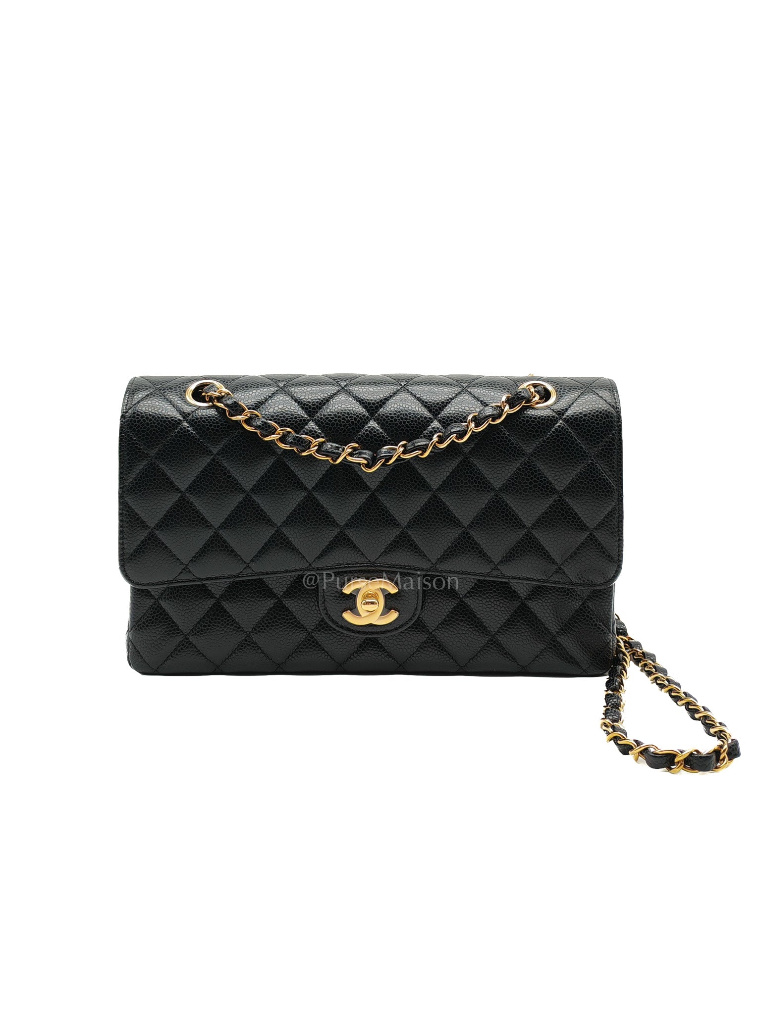 Chanel Classic Double Flap in Black Quilted Leather Caviar Leather and Gold Hardware (Microchip) | Purse Maison Luxury Bags Shop