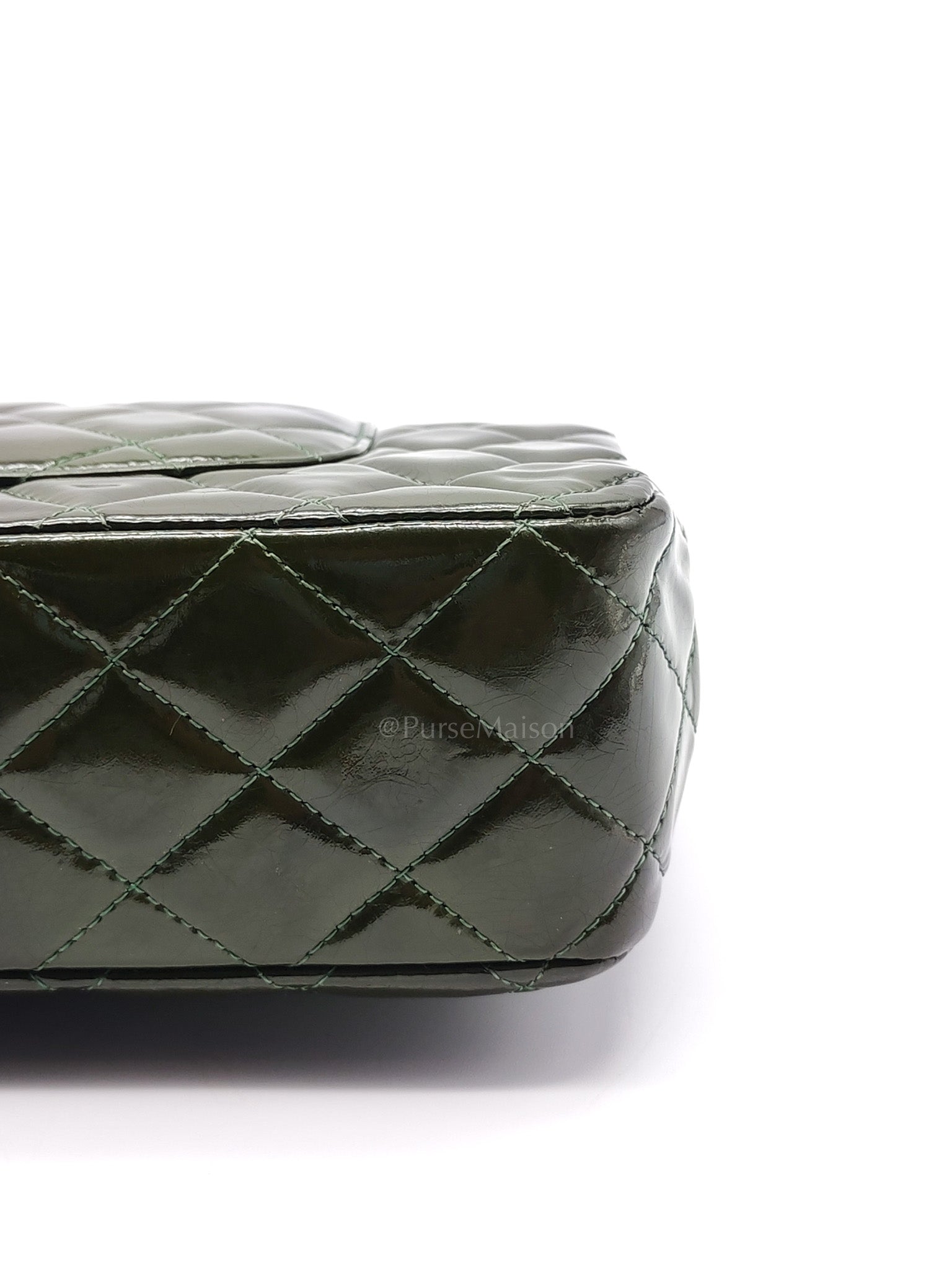 Chanel Classic Double Flap Medium in Green Quilted Patent Leather & Silver Hardware Series 15 | Purse Maison Luxury Bags Shop