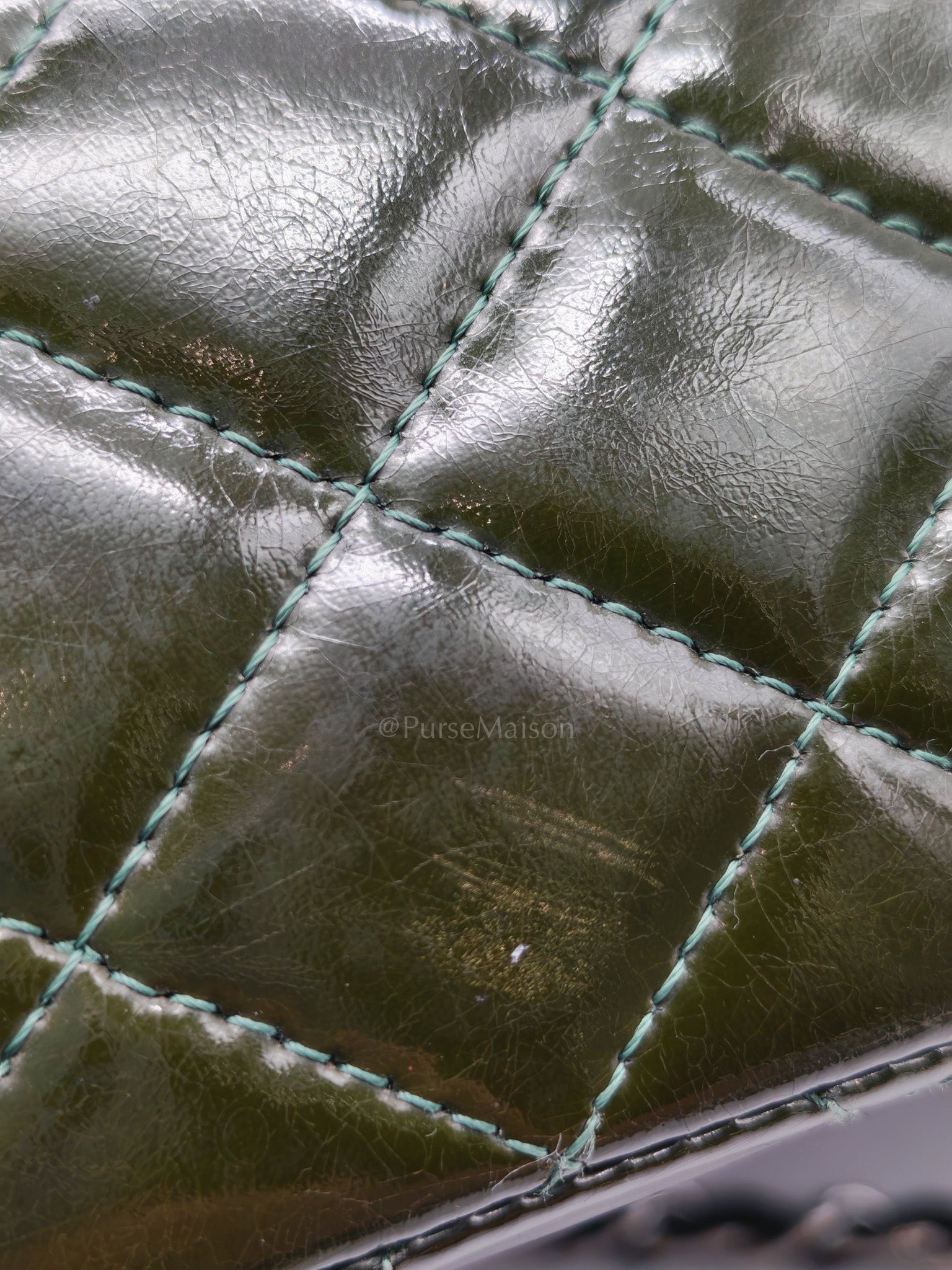 Chanel Classic Double Flap Medium in Green Quilted Patent Leather & Silver Hardware Series 15 | Purse Maison Luxury Bags Shop