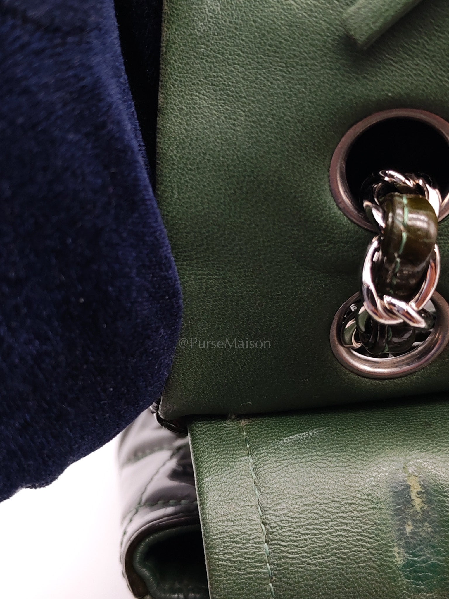 Chanel Classic Double Flap Medium in Green Quilted Patent Leather & Silver Hardware Series 15 | Purse Maison Luxury Bags Shop
