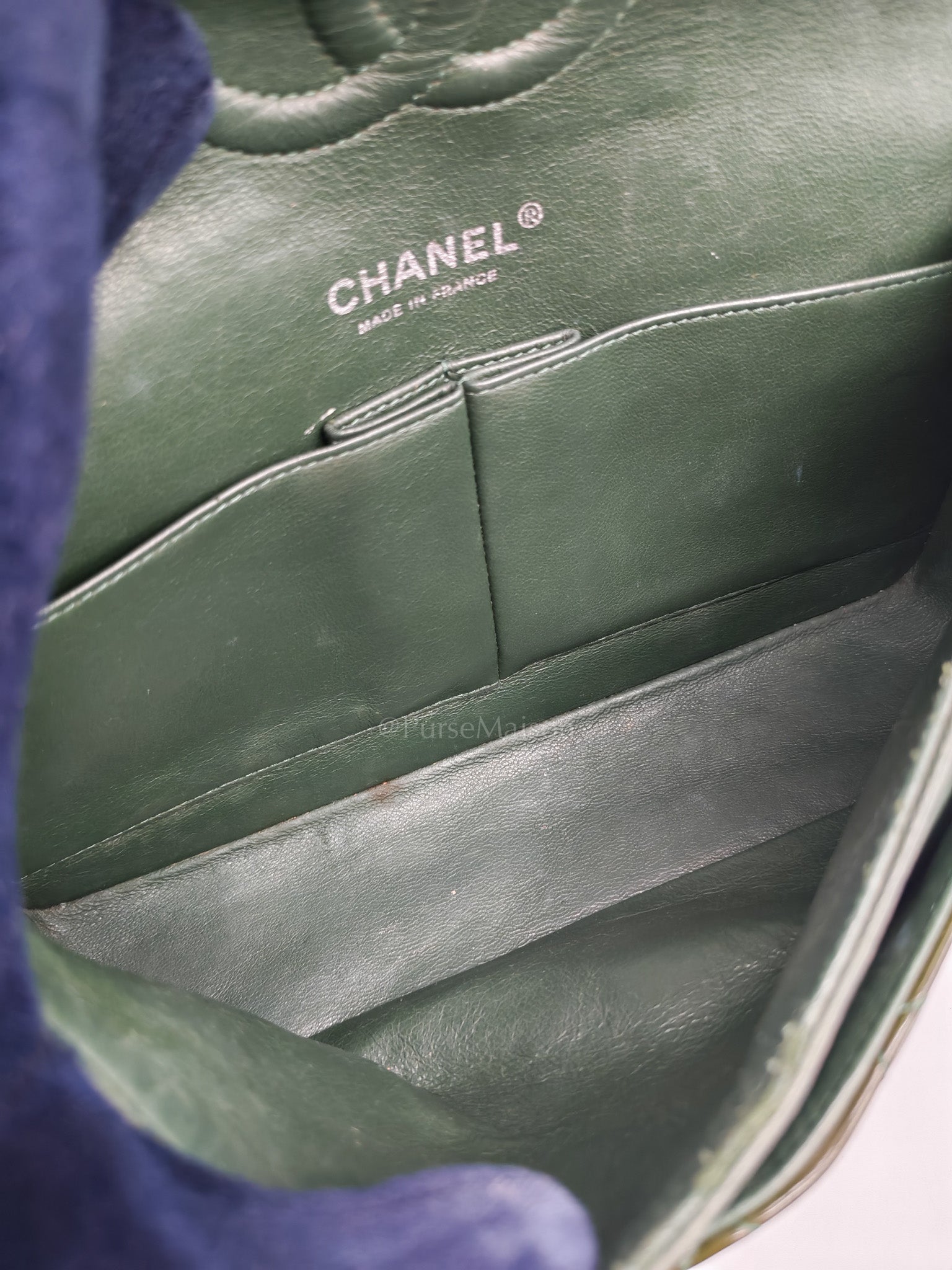 Chanel Classic Double Flap Medium in Green Quilted Patent Leather & Silver Hardware Series 15 | Purse Maison Luxury Bags Shop