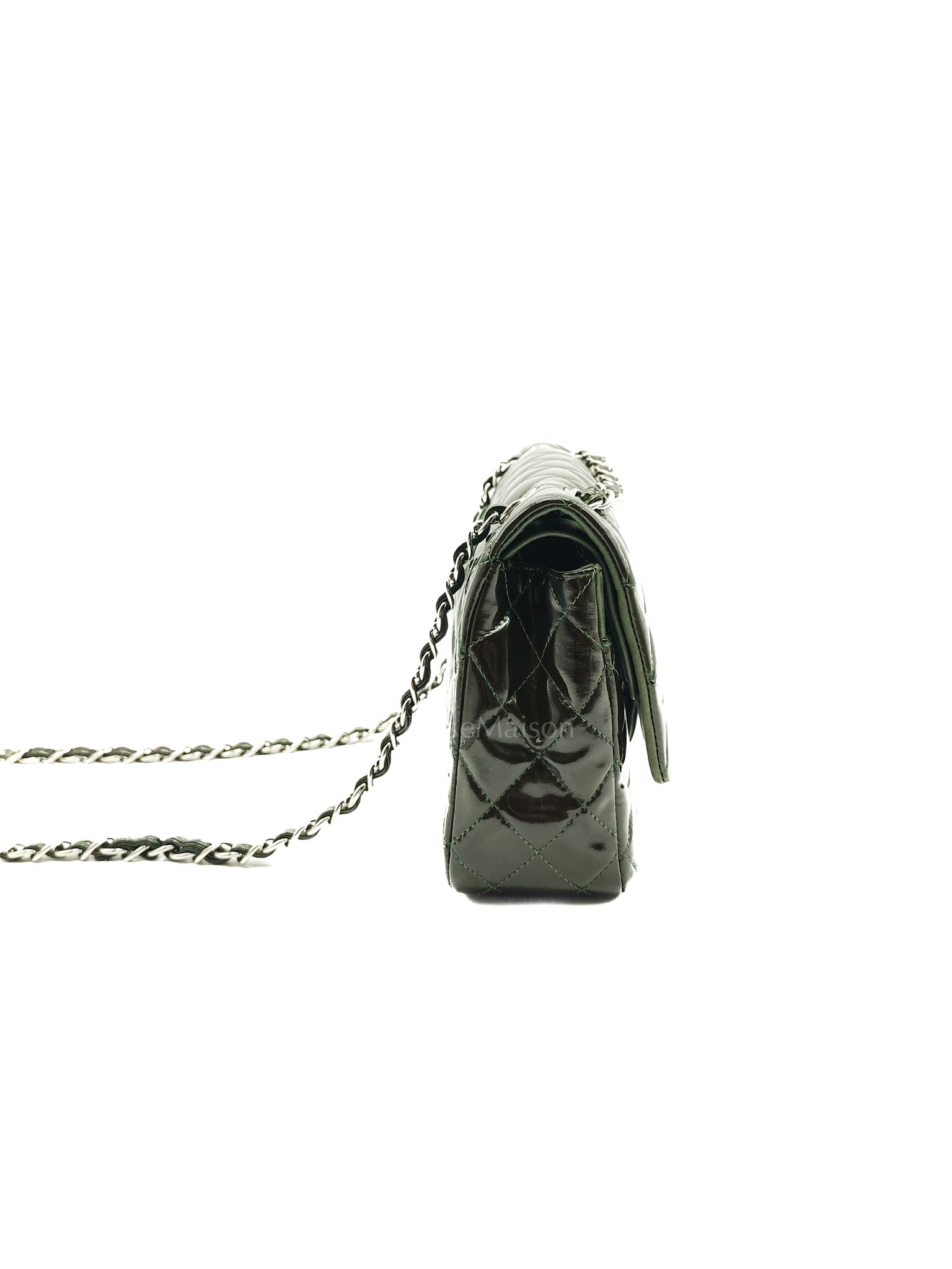 Chanel Classic Double Flap Medium in Green Quilted Patent Leather & Silver Hardware Series 15 | Purse Maison Luxury Bags Shop