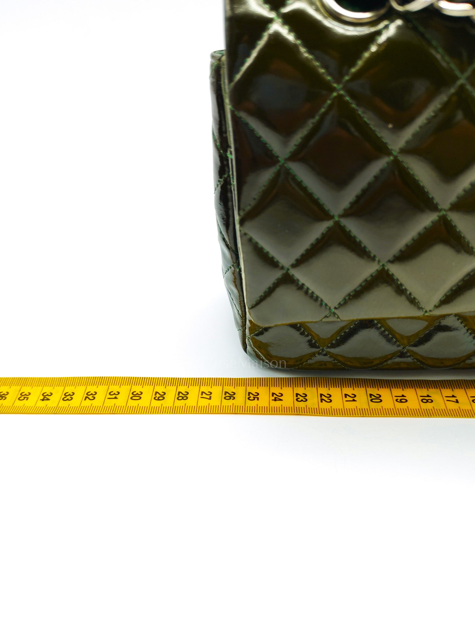 Chanel Classic Double Flap Medium in Green Quilted Patent Leather & Silver Hardware Series 15 | Purse Maison Luxury Bags Shop