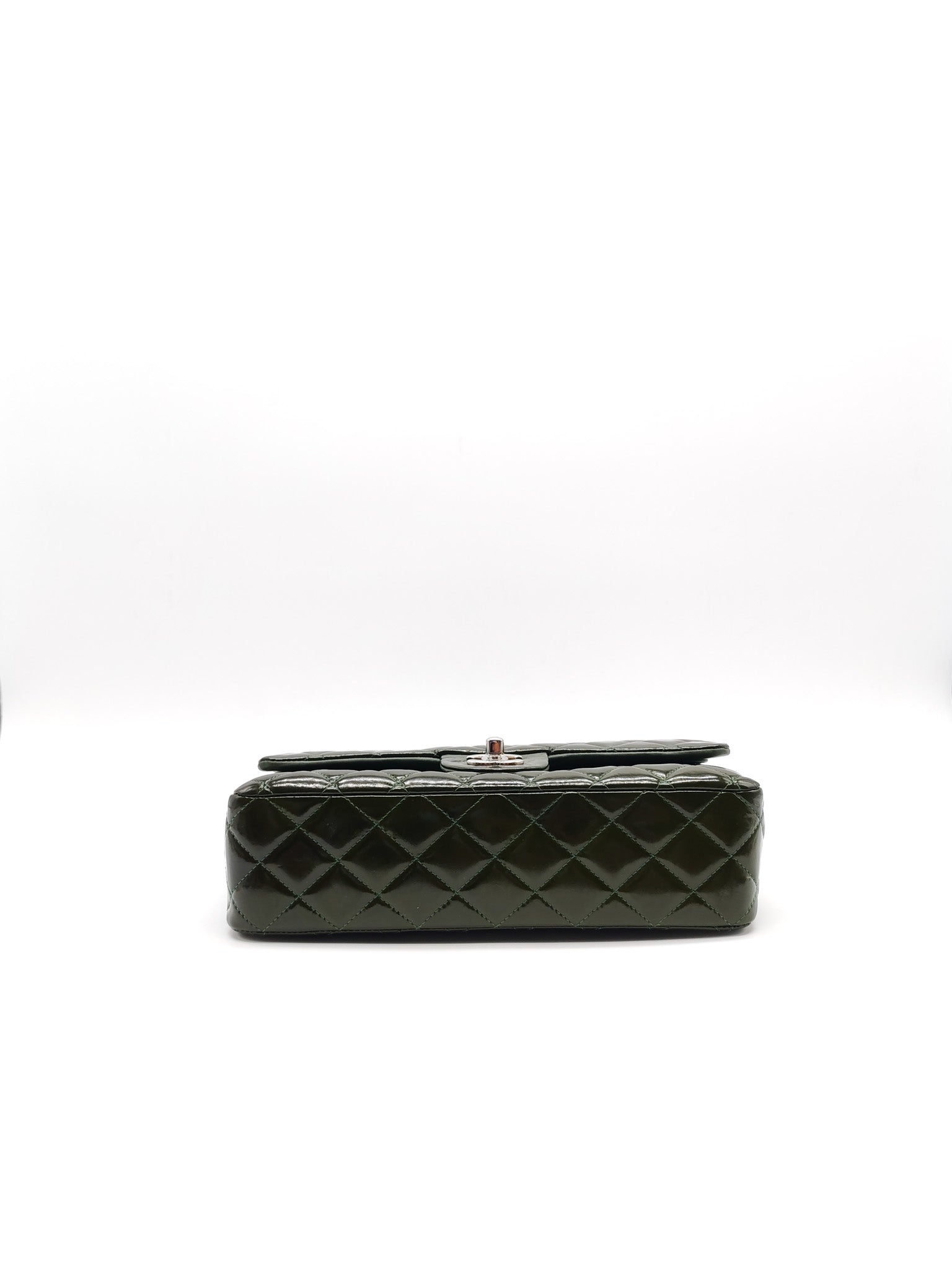 Chanel Classic Double Flap Medium in Green Quilted Patent Leather & Silver Hardware Series 15 | Purse Maison Luxury Bags Shop