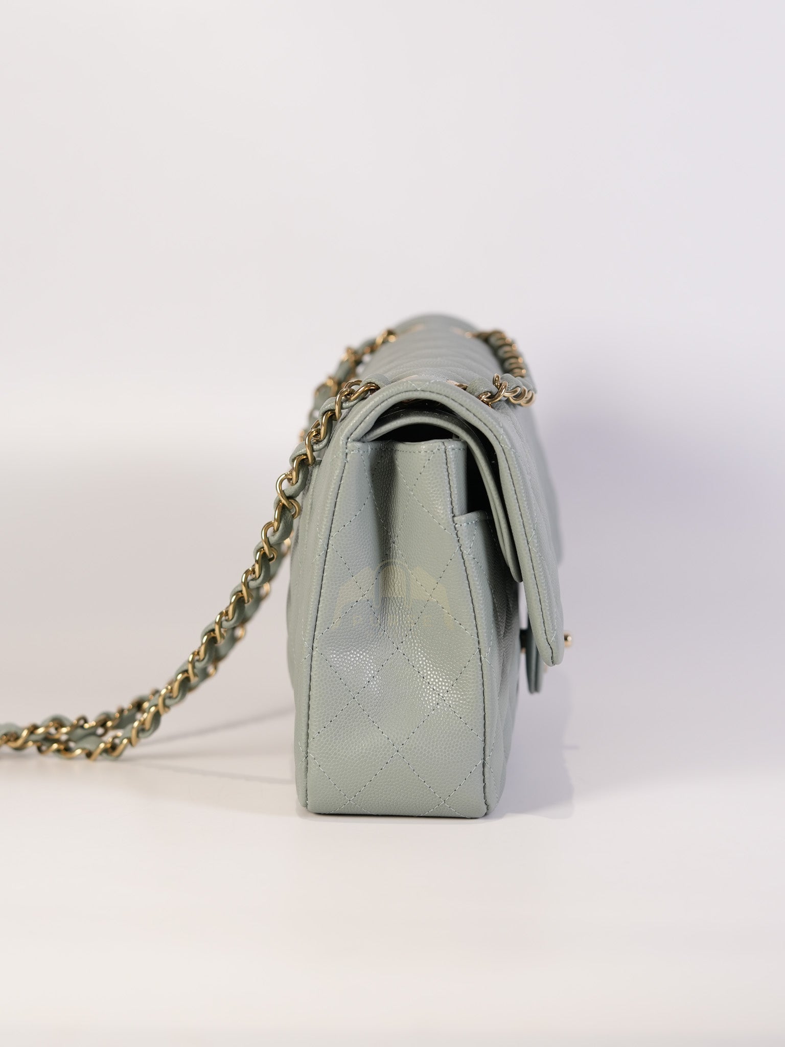 Classic Double Flap Medium in Mint Green Quilted Caviar Leather & Light Gold Hardware Microchip | Purse Maison Luxury Bags Shop