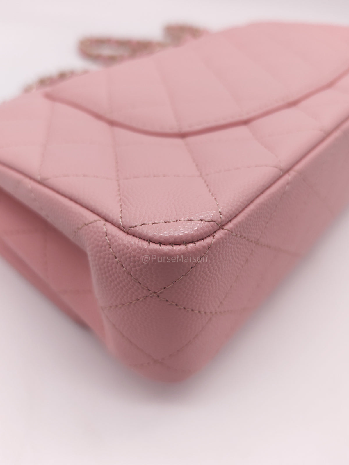 Chanel Classic Double Flap Medium in Sakura Pink Caviar Leather and Light Gold Hardware Microchip (LC****22) | Purse Maison Luxury Bags Shop