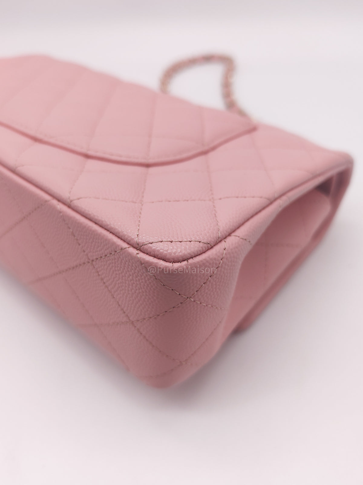 Chanel Classic Double Flap Medium in Sakura Pink Caviar Leather and Light Gold Hardware Microchip (LC****22) | Purse Maison Luxury Bags Shop