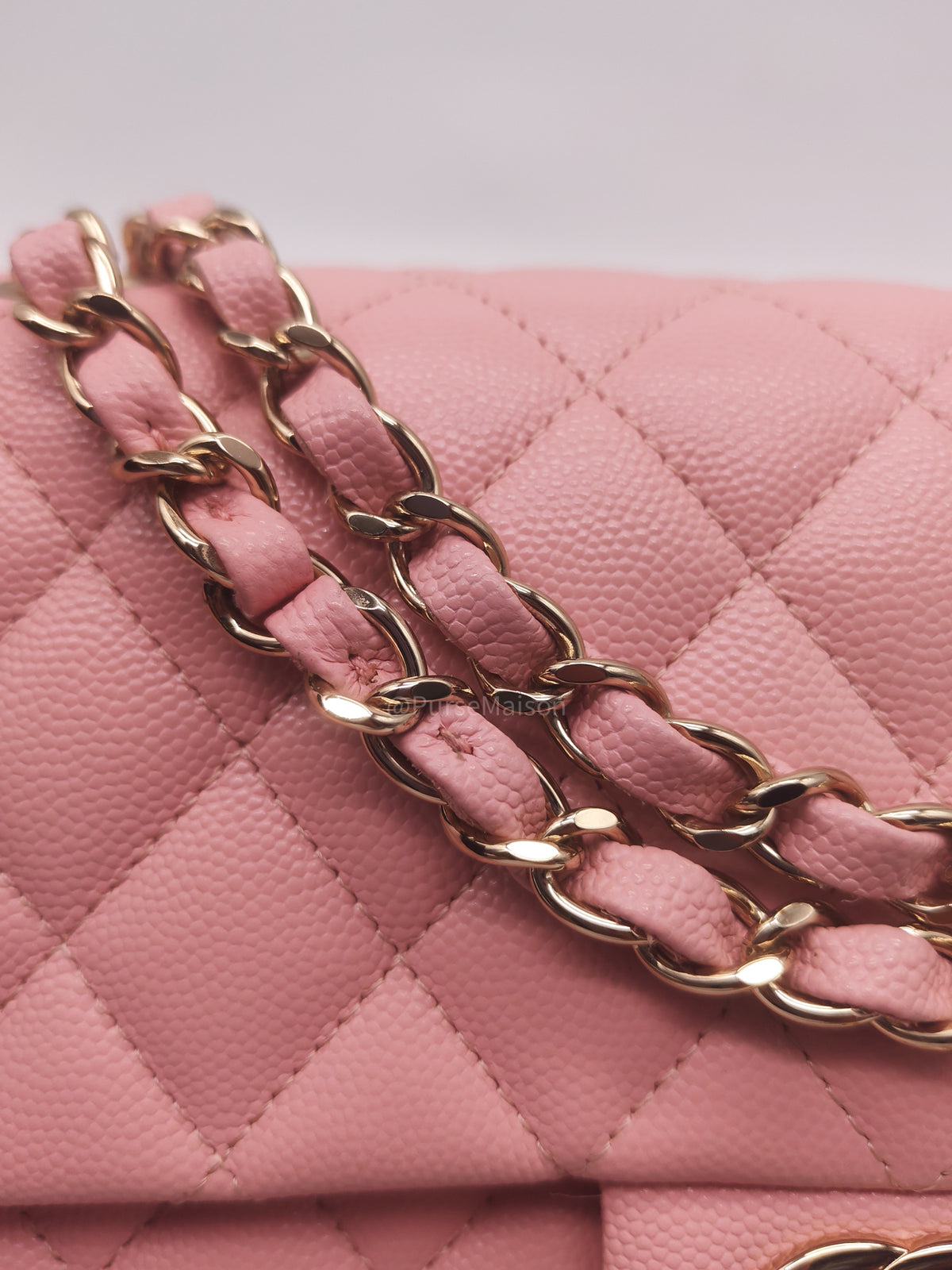 Chanel Classic Double Flap Medium in Sakura Pink Caviar Leather and Light Gold Hardware Microchip (LC****22) | Purse Maison Luxury Bags Shop