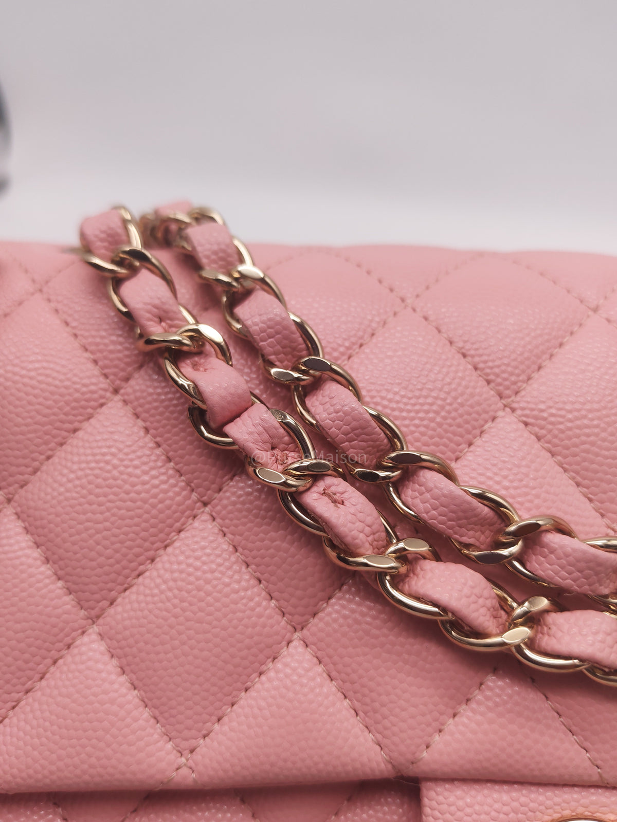 Chanel Classic Double Flap Medium in Sakura Pink Caviar Leather and Light Gold Hardware Microchip (LC****22) | Purse Maison Luxury Bags Shop
