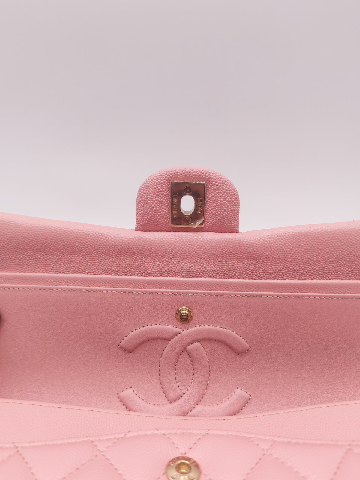 Chanel Classic Double Flap Medium in Sakura Pink Caviar Leather and Light Gold Hardware Microchip (LC****22) | Purse Maison Luxury Bags Shop