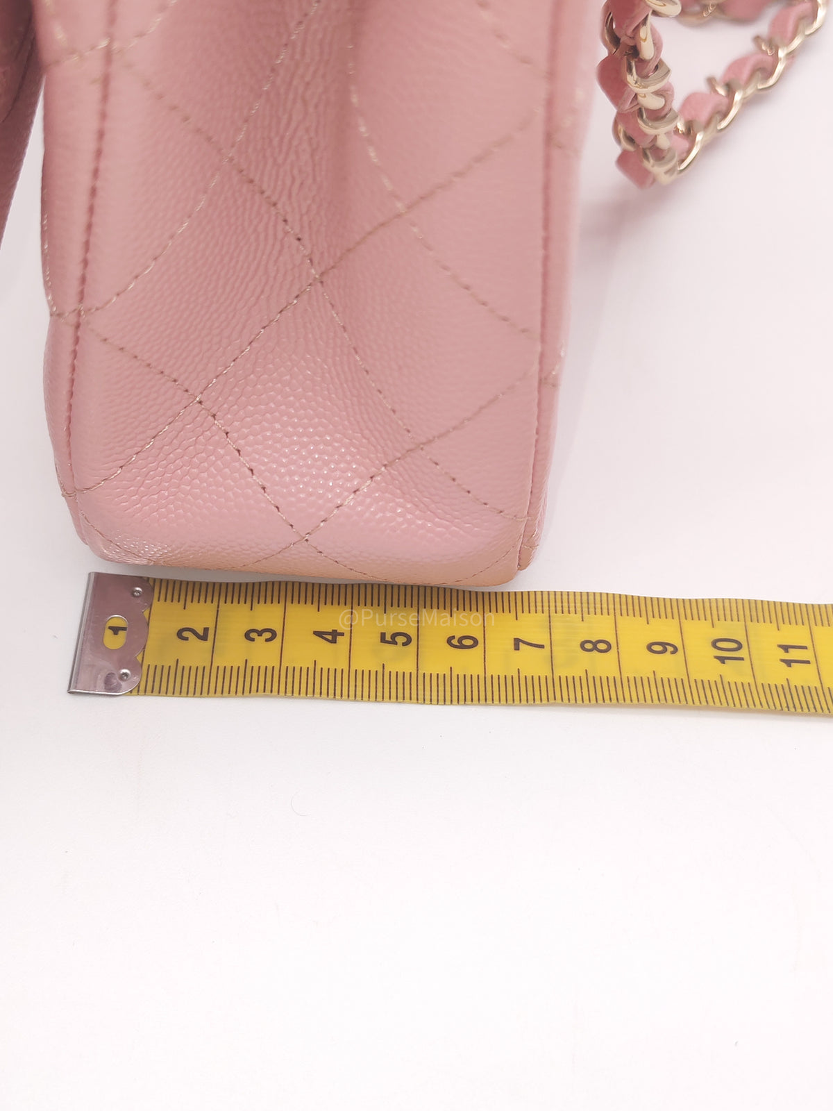 Chanel Classic Double Flap Medium in Sakura Pink Caviar Leather and Light Gold Hardware Microchip (LC****22) | Purse Maison Luxury Bags Shop