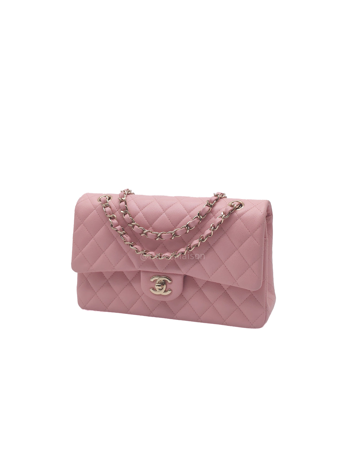 Chanel Classic Double Flap Medium in Sakura Pink Caviar Leather and Light Gold Hardware Microchip (LC****22) | Purse Maison Luxury Bags Shop