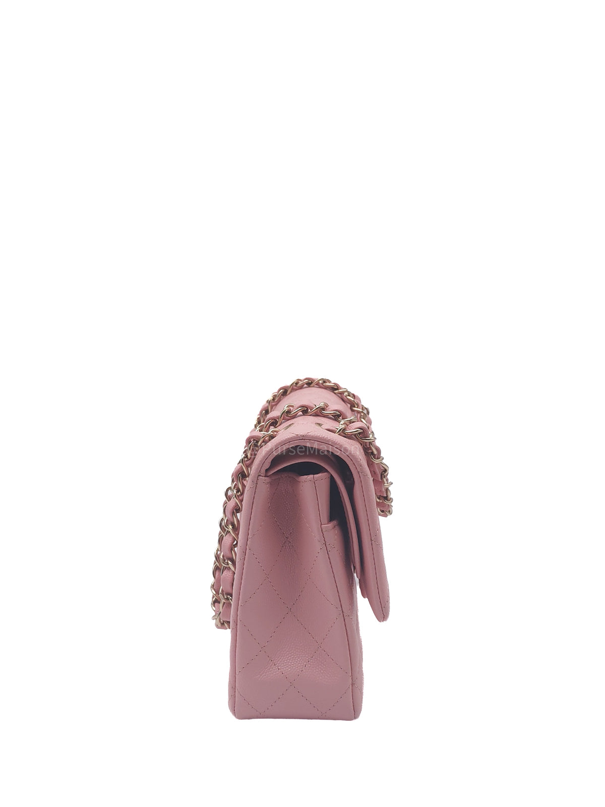Chanel Classic Double Flap Medium in Sakura Pink Caviar Leather and Light Gold Hardware Microchip (LC****22) | Purse Maison Luxury Bags Shop