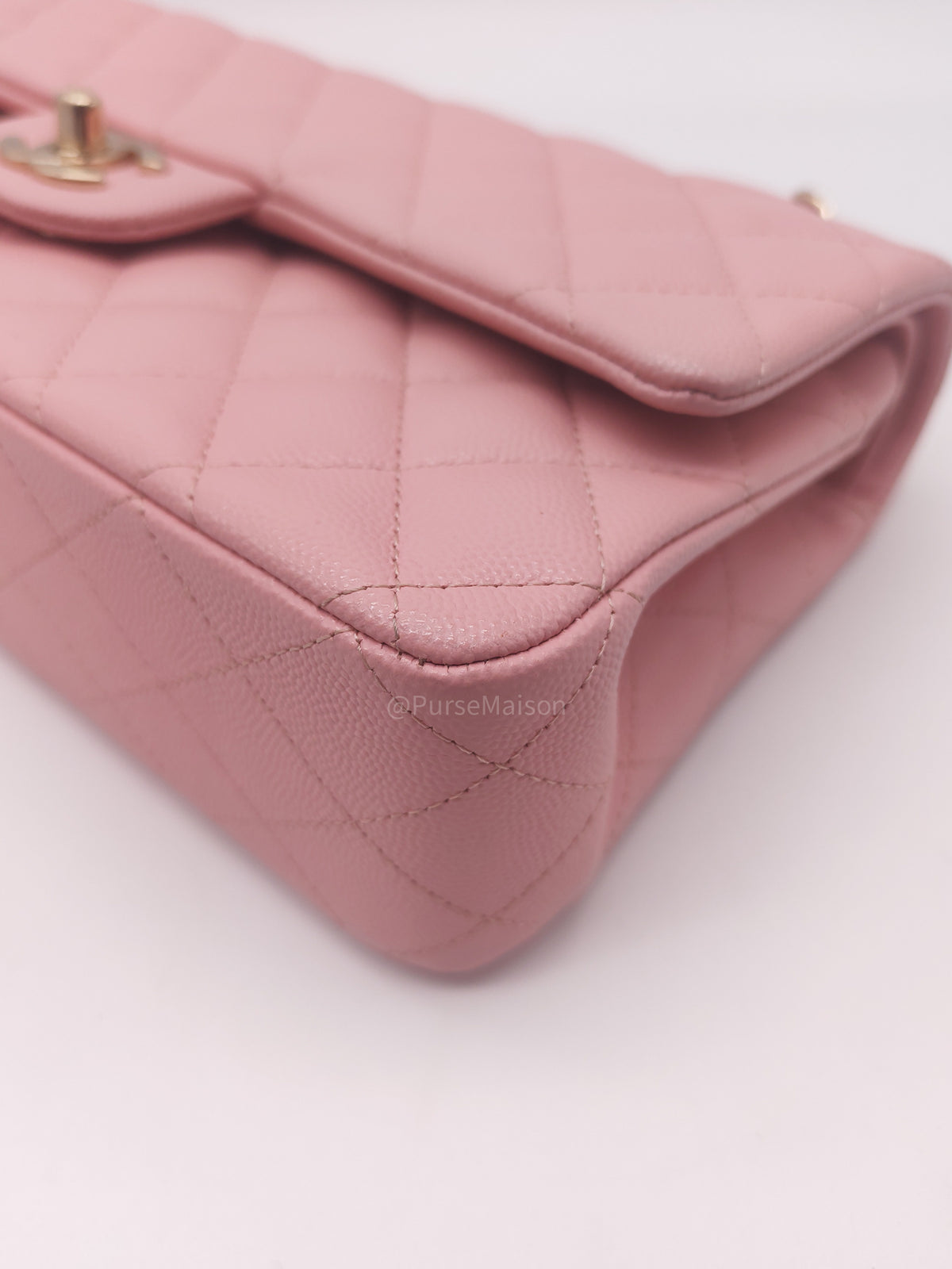 Chanel Classic Double Flap Medium in Sakura Pink Caviar Leather and Light Gold Hardware Microchip (LC****22) | Purse Maison Luxury Bags Shop