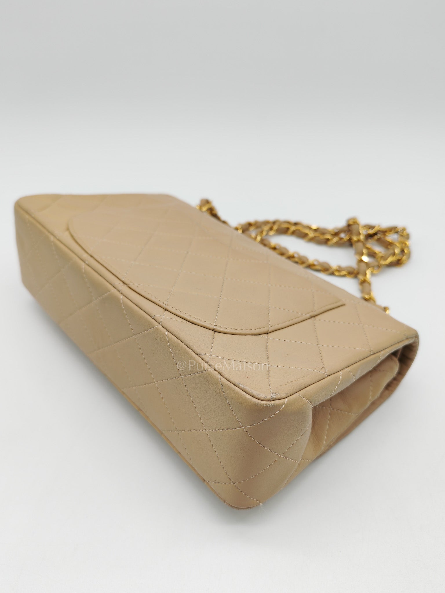 Classic Double Flap Small in Beige Lambskin Leather & Gold Hardware Series 1 | Purse Maison Luxury Bags Shop