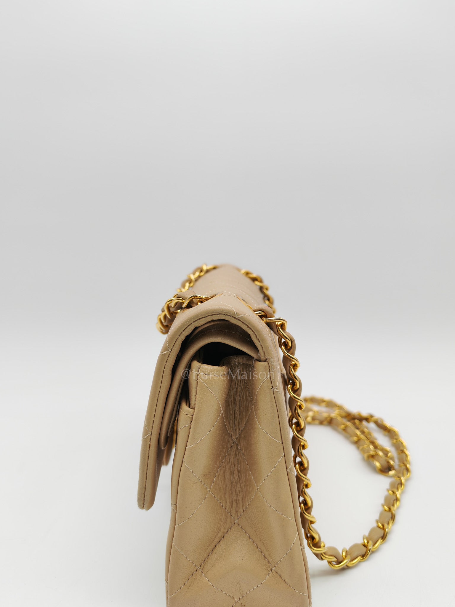 Classic Double Flap Small in Beige Lambskin Leather & Gold Hardware Series 1 | Purse Maison Luxury Bags Shop