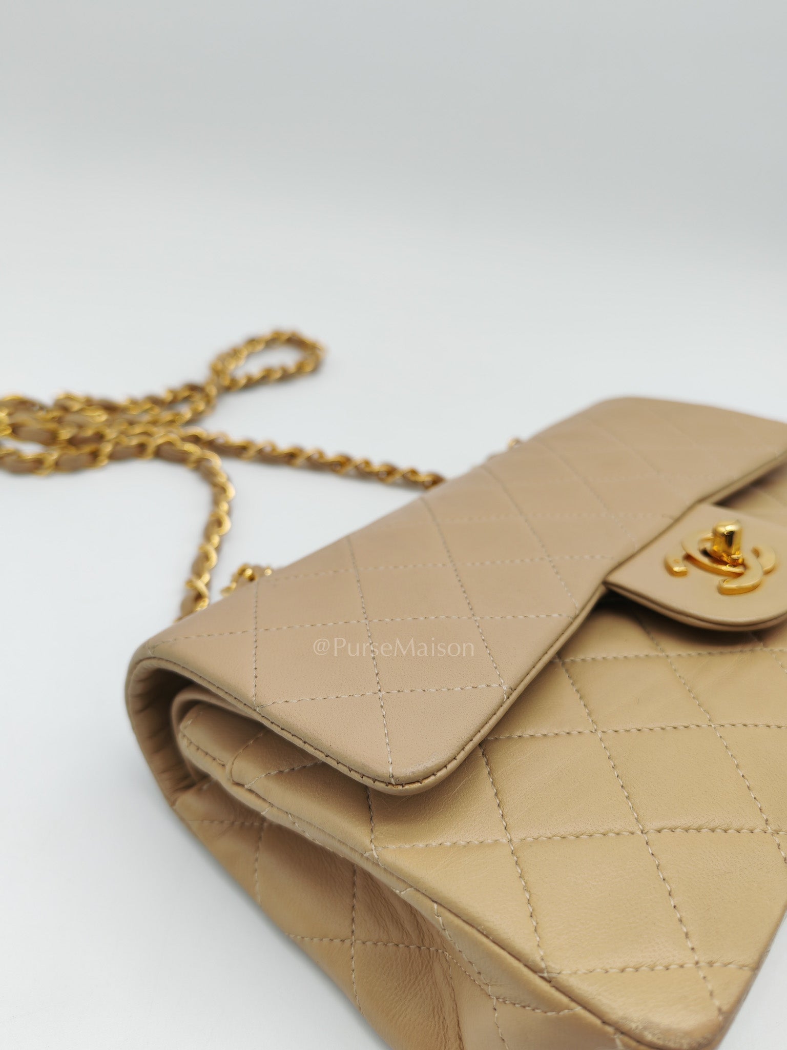Classic Double Flap Small in Beige Lambskin Leather & Gold Hardware Series 1 | Purse Maison Luxury Bags Shop