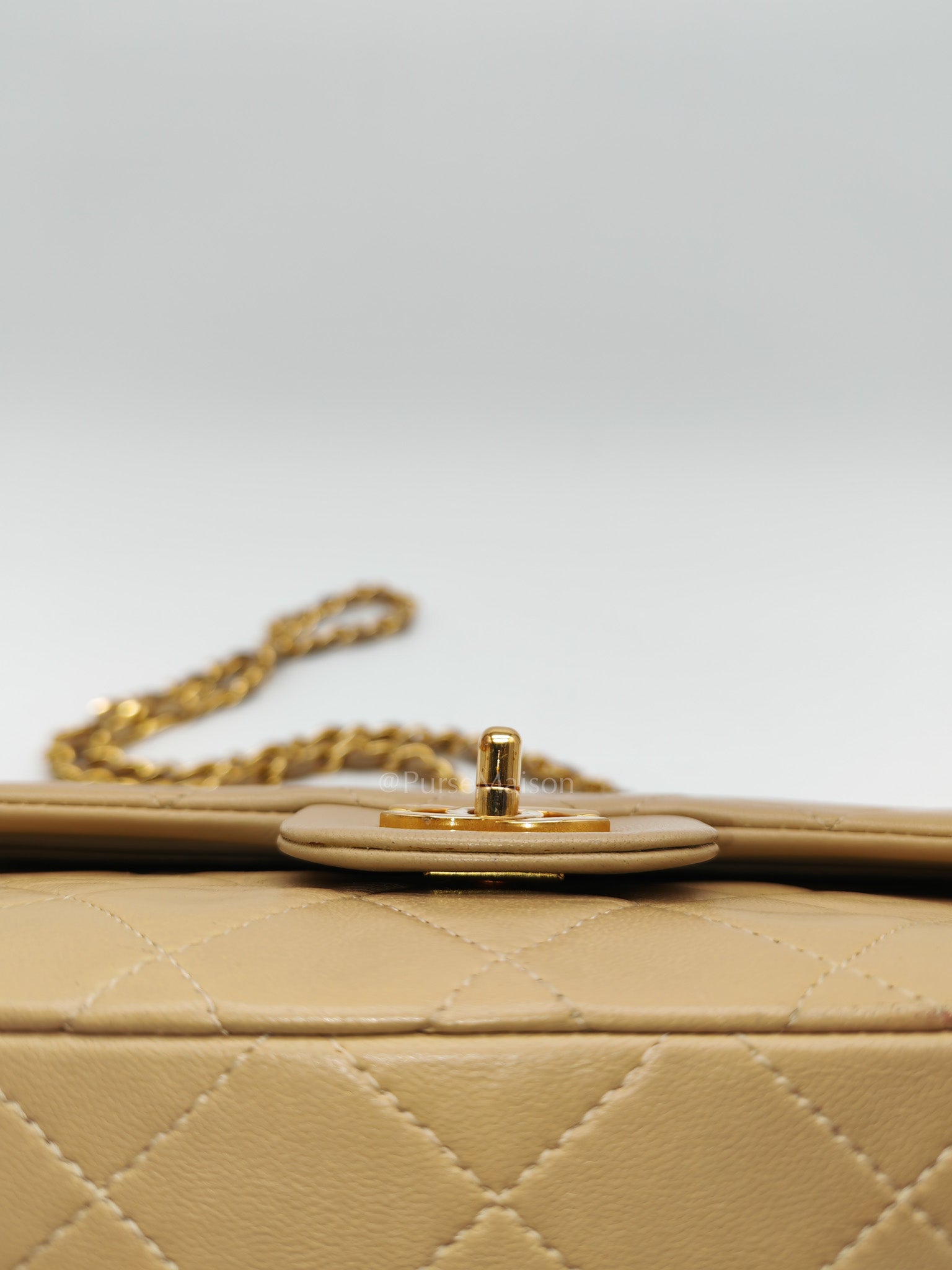 Classic Double Flap Small in Beige Lambskin Leather & Gold Hardware Series 1 | Purse Maison Luxury Bags Shop
