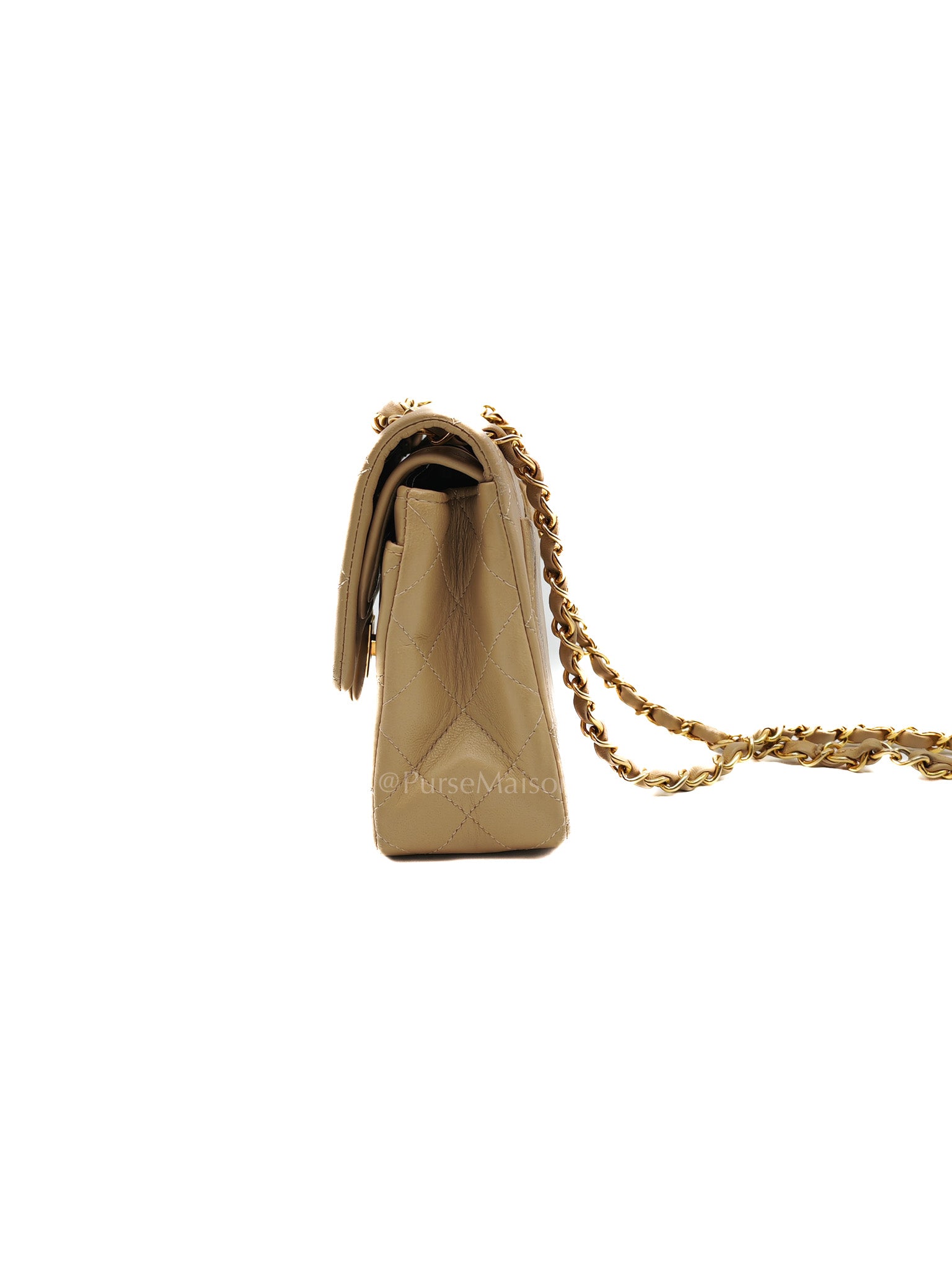 Classic Double Flap Small in Beige Lambskin Leather & Gold Hardware Series 1 | Purse Maison Luxury Bags Shop