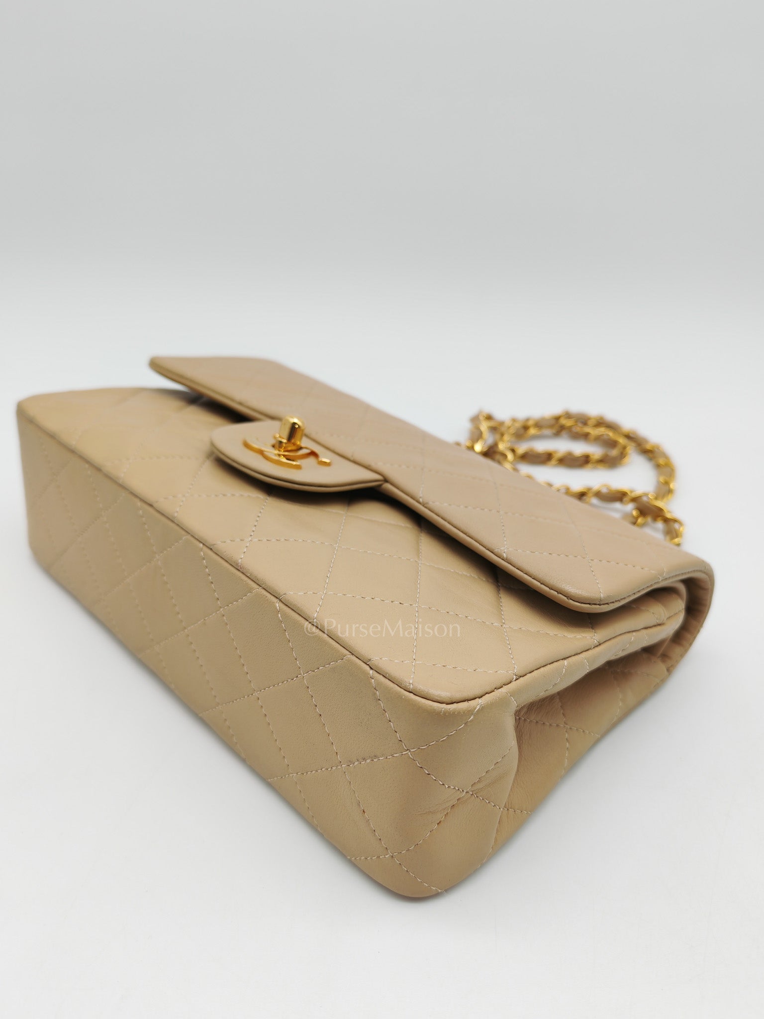 Classic Double Flap Small in Beige Lambskin Leather & Gold Hardware Series 1 | Purse Maison Luxury Bags Shop
