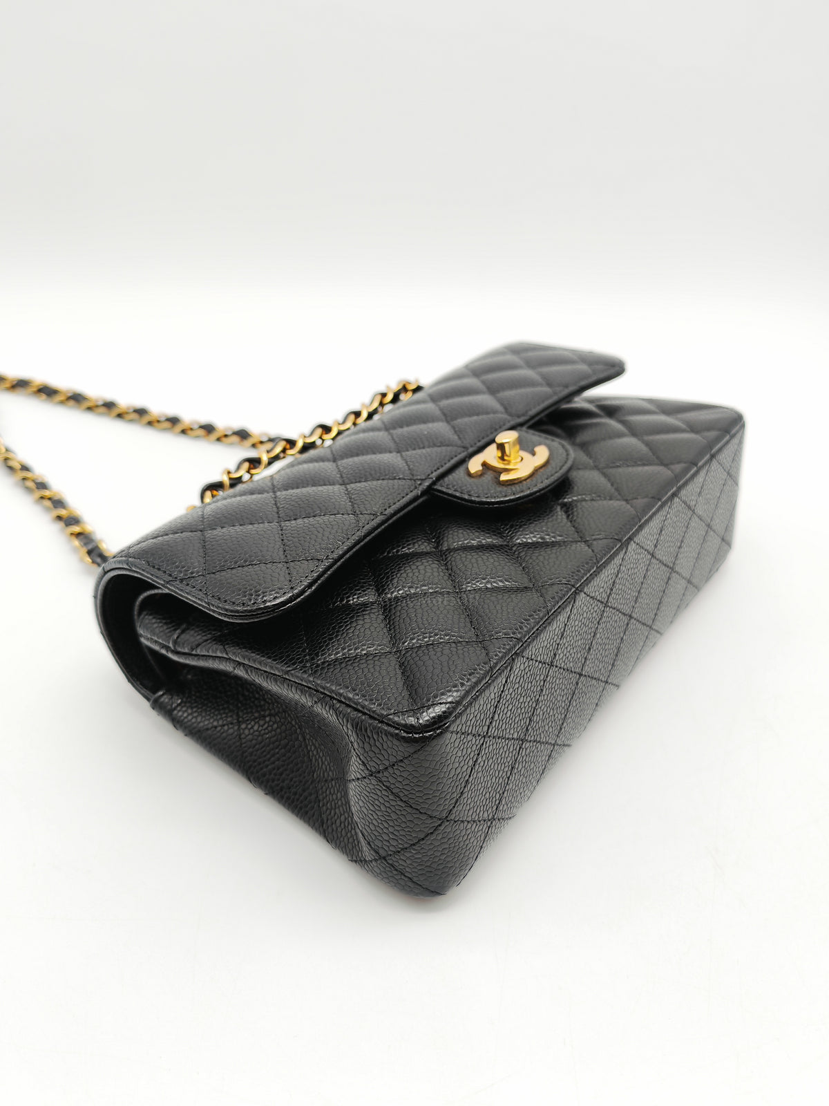Chanel Classic Double Flap Small in Black Caviar Leather Gold Hardware (Microchip) | Purse Maison Luxury Bags Shop