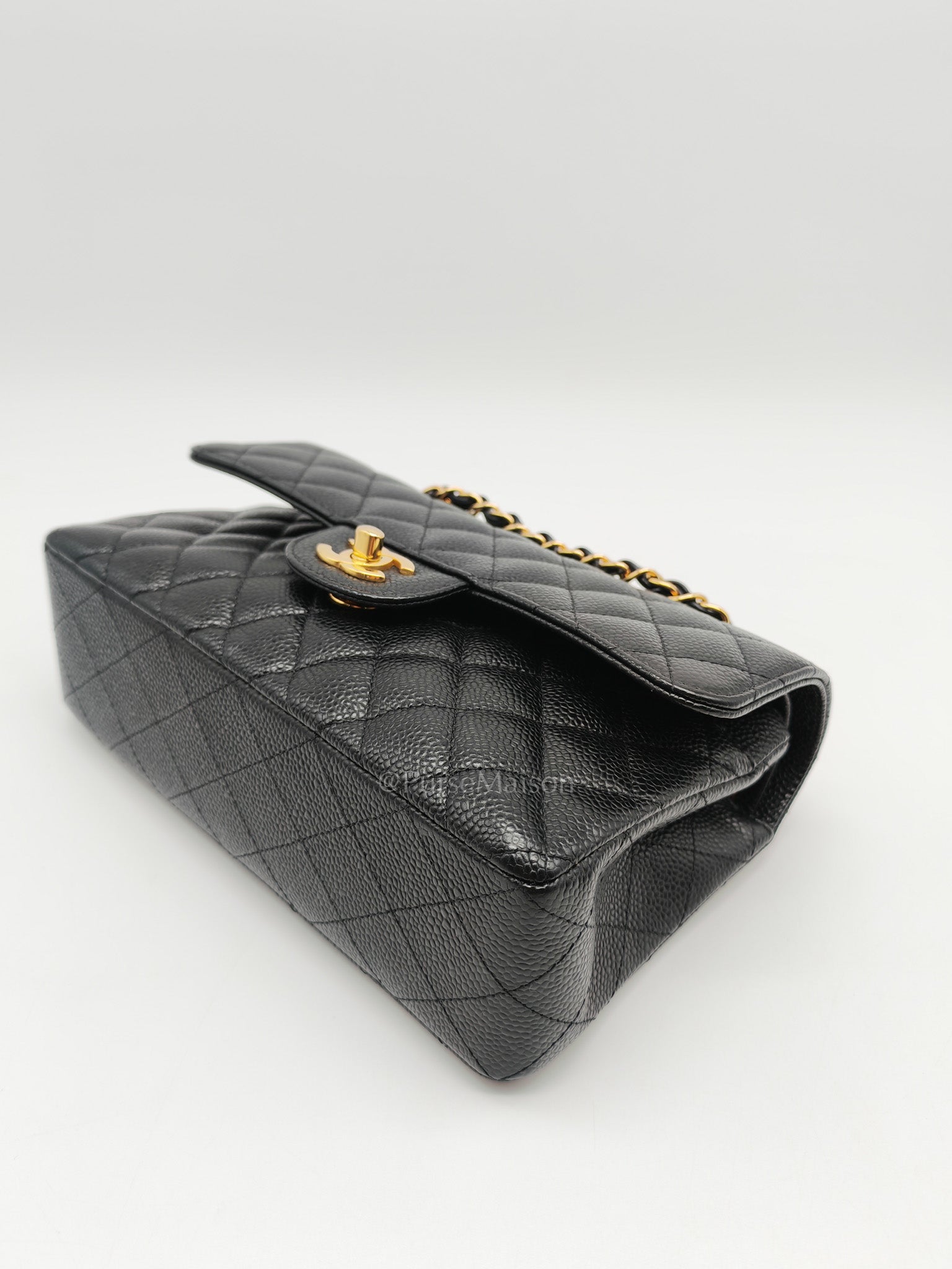 Classic Double Flap Small in Black Caviar Leather Gold Hardware (Microchip) | Purse Maison Luxury Bags Shop