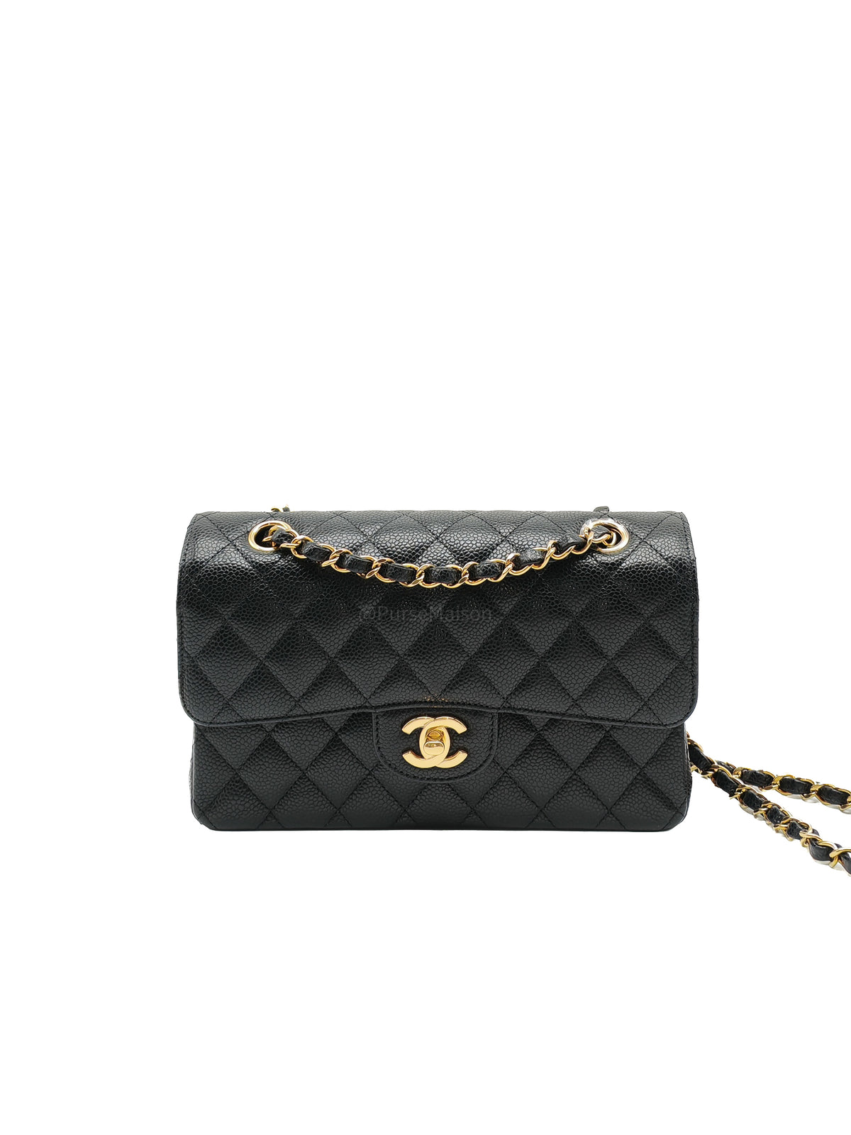 Chanel Classic Double Flap Small in Black Caviar Leather Gold Hardware (Microchip) | Purse Maison Luxury Bags Shop