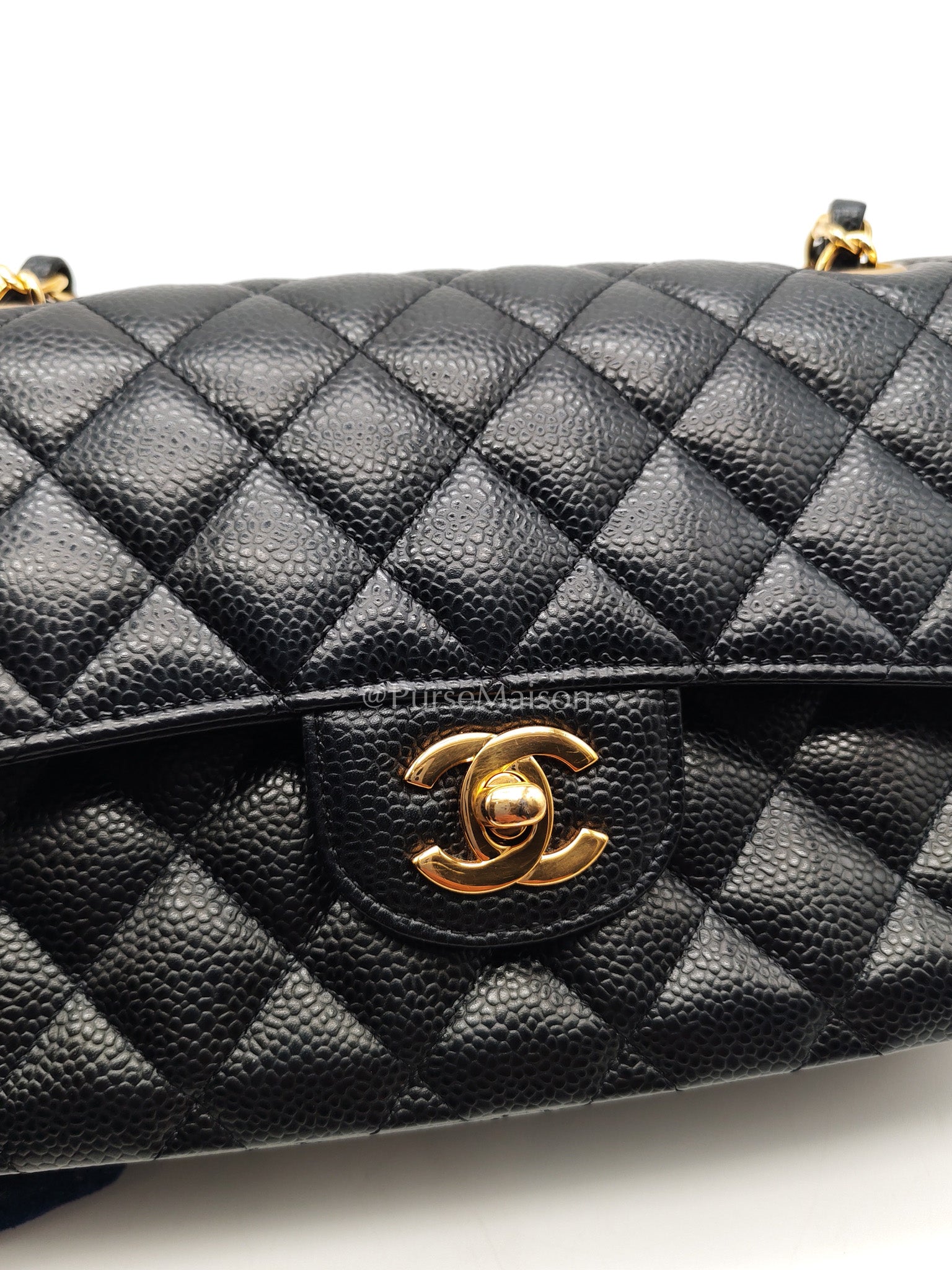 Chanel Classic Double Flap Small in Black Caviar Leather Gold Hardware (Series 27) | Purse Maison Luxury Bags Shop