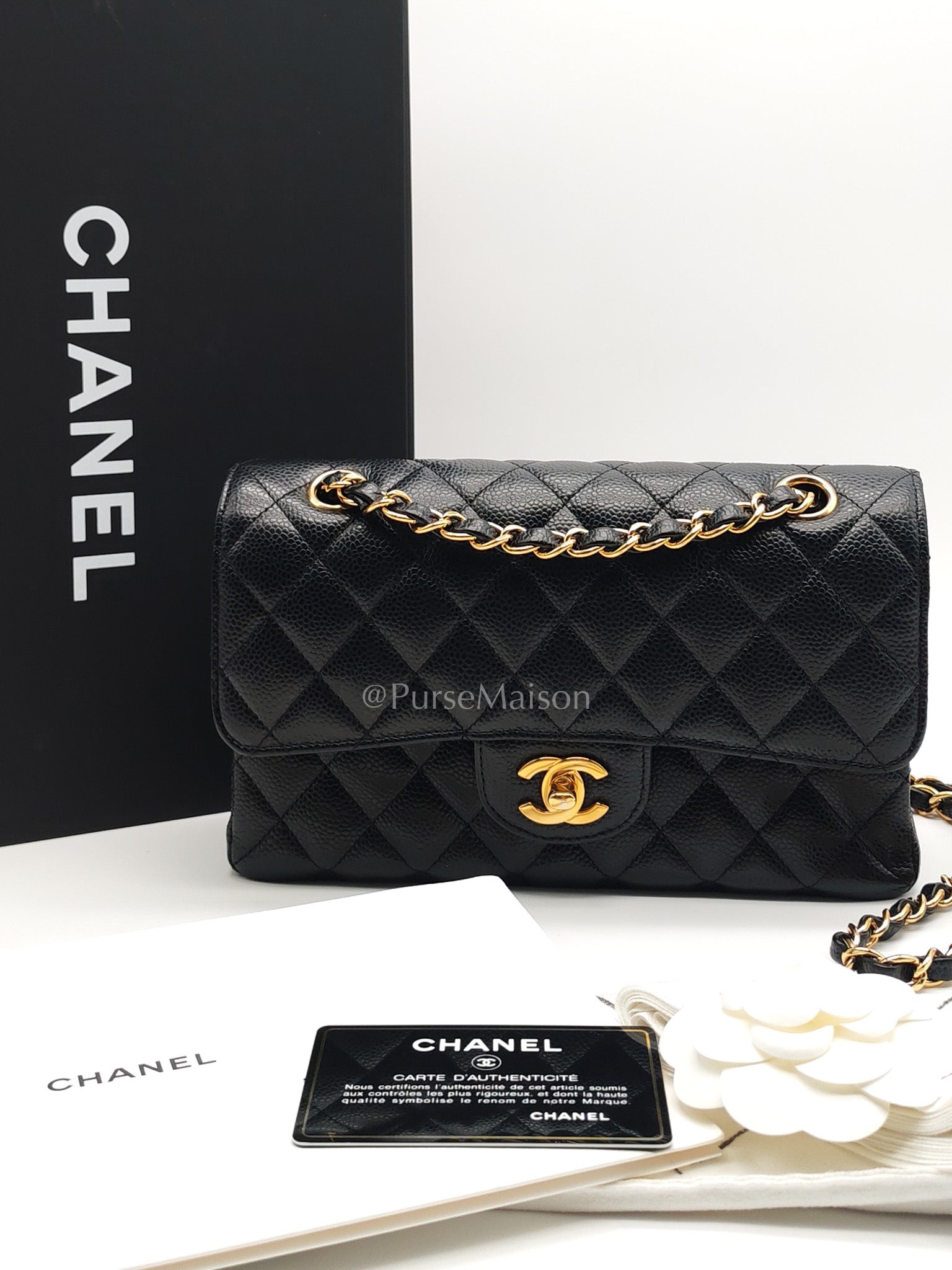 Chanel Classic Double Flap Small in Black Caviar Leather Gold Hardware (Series 27) | Purse Maison Luxury Bags Shop