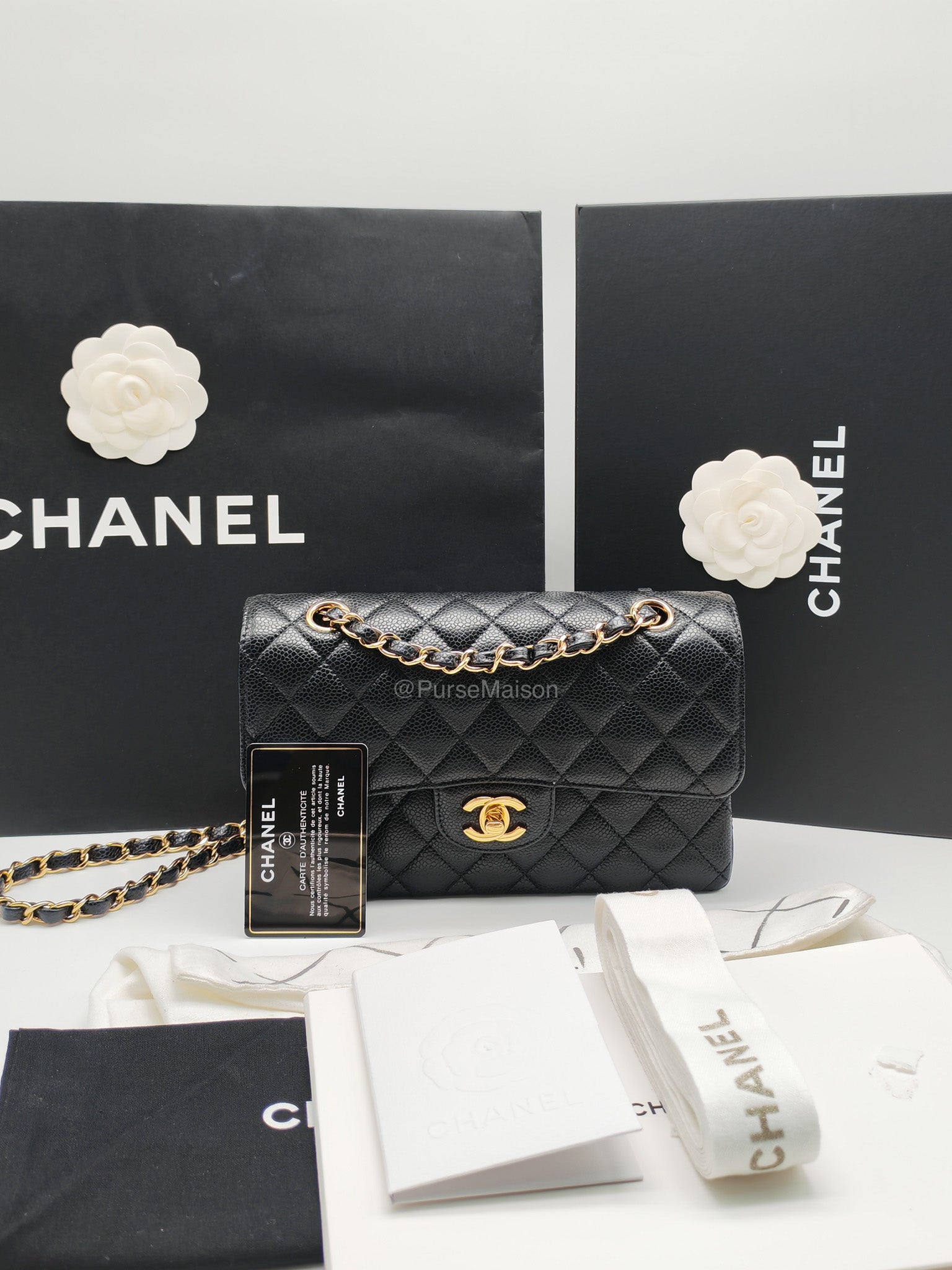 Chanel Classic Double Flap Small in Black Caviar Leather Gold Hardware (Series 31) | Purse Maison Luxury Bags Shop
