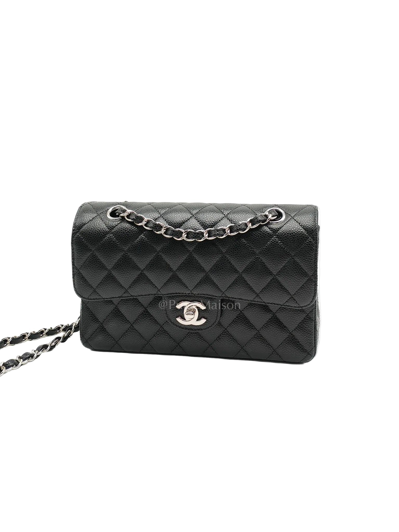 Chanel Classic Double Flap Small in Black Quilted Caviar Leather and Silver Hardware Series 29 | Purse Maison Luxury Bags Shop