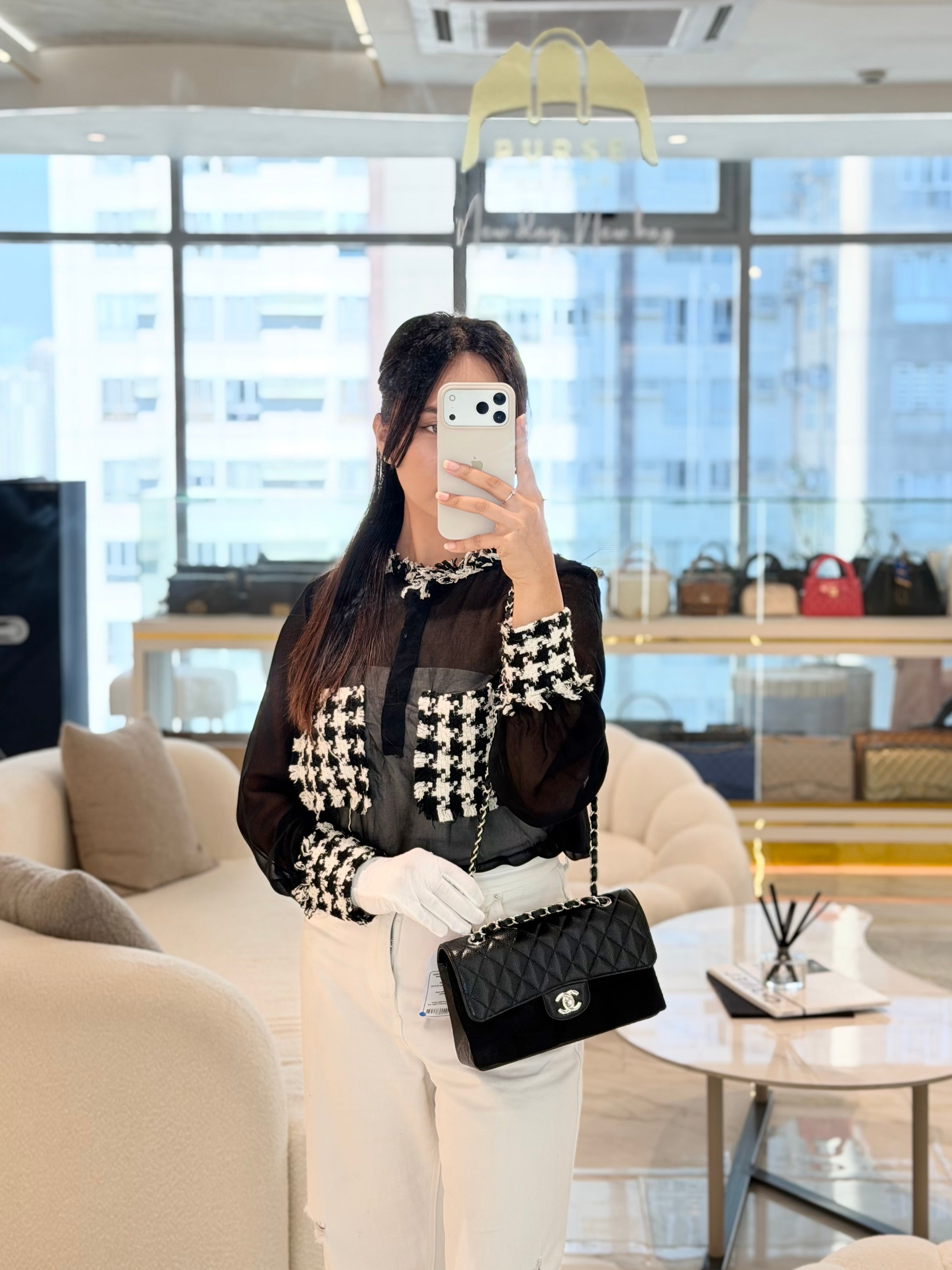 Classic Double Flap Small Black Caviar in Silver Hardware (Microchip) | Purse Maison Luxury Bags Shop