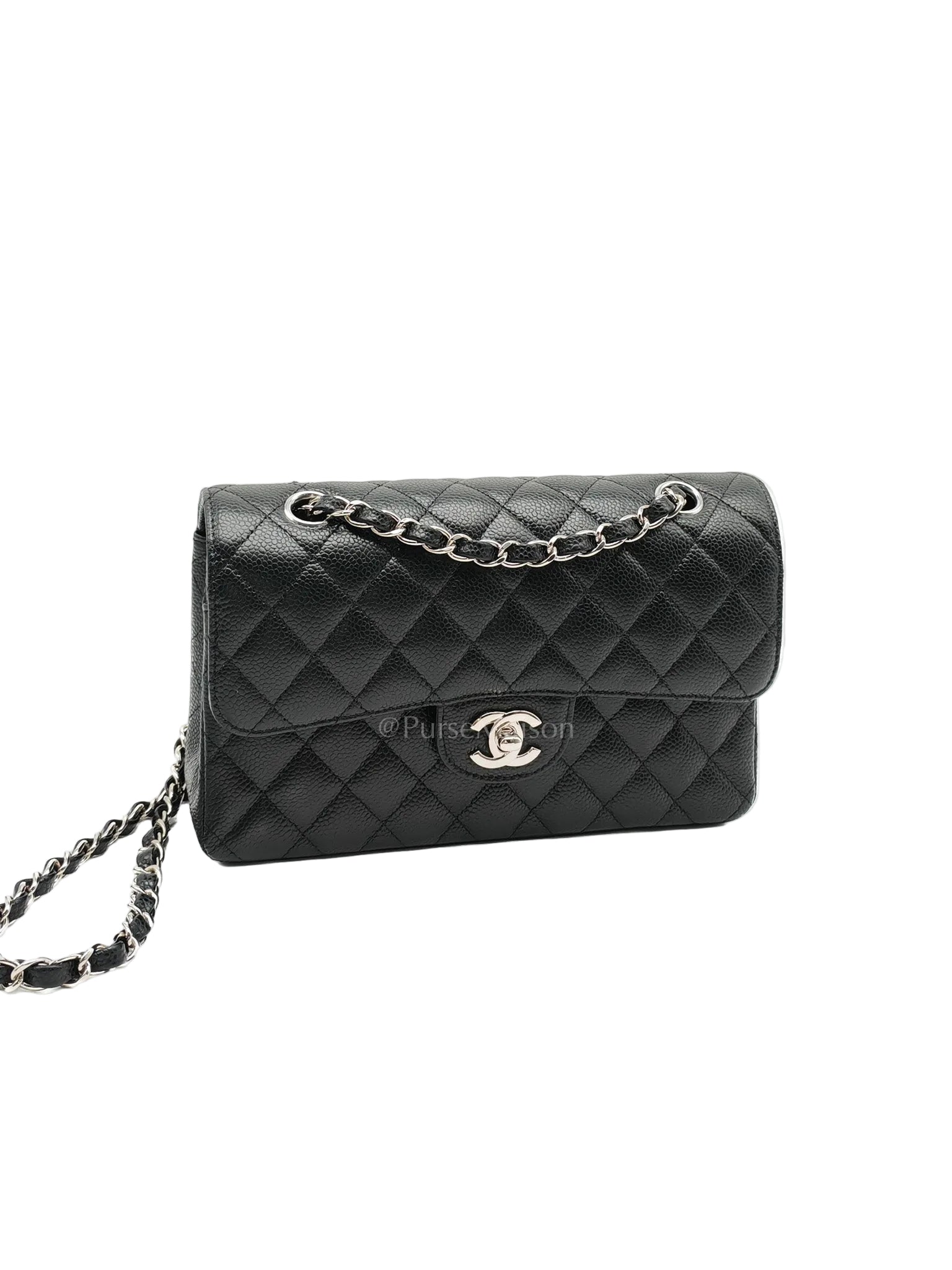 Chanel Classic Double Flap Small in Black Quilted Caviar Leather and Silver Hardware Series 29 | Purse Maison Luxury Bags Shop