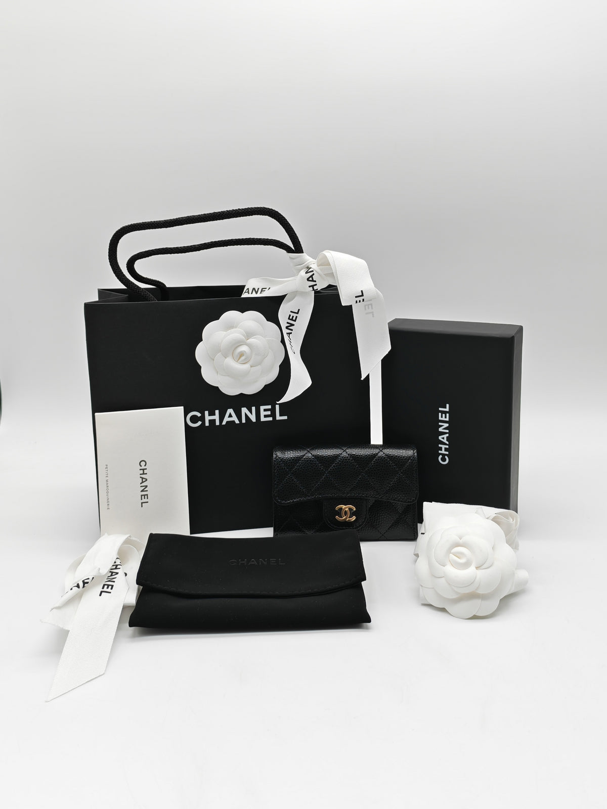 Chanel Classic Flap Card Holder in Black Caviar Leather and Gold Hardware (Microchip) | Purse Maison Luxury Bags Shop
