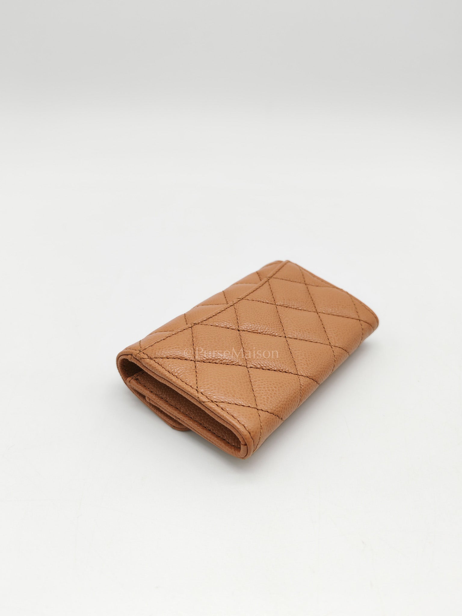 Chanel Classic Flap Card Holder in Caramel Quilted Caviar Leather and Light Gold Hardware (Microchip) | Purse Maison Luxury Bags Shop
