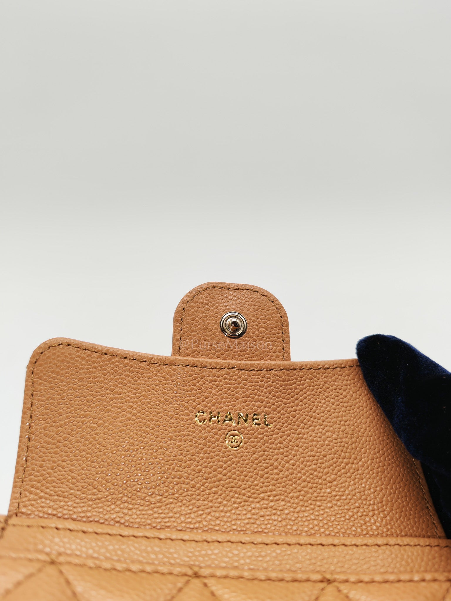 Chanel Classic Flap Card Holder in Caramel Quilted Caviar Leather and Light Gold Hardware (Microchip) | Purse Maison Luxury Bags Shop