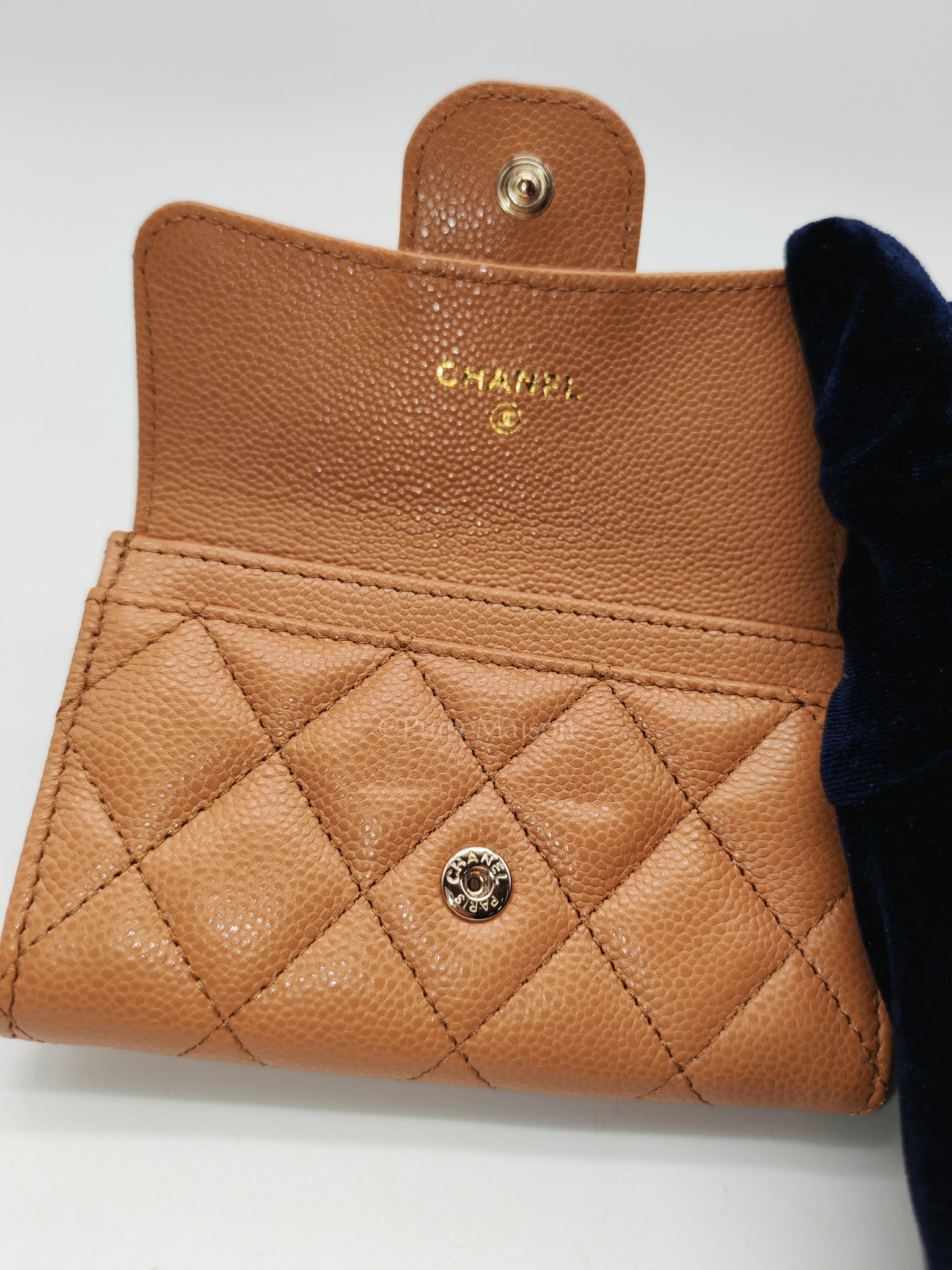 Chanel Classic Flap Card Holder in Caramel Quilted Caviar Leather and Light Gold Hardware (Microchip) | Purse Maison Luxury Bags Shop