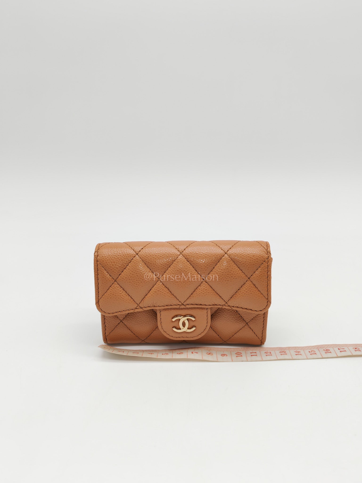 Chanel Classic Flap Card Holder in Caramel Quilted Caviar Leather and Light Gold Hardware (Microchip) | Purse Maison Luxury Bags Shop