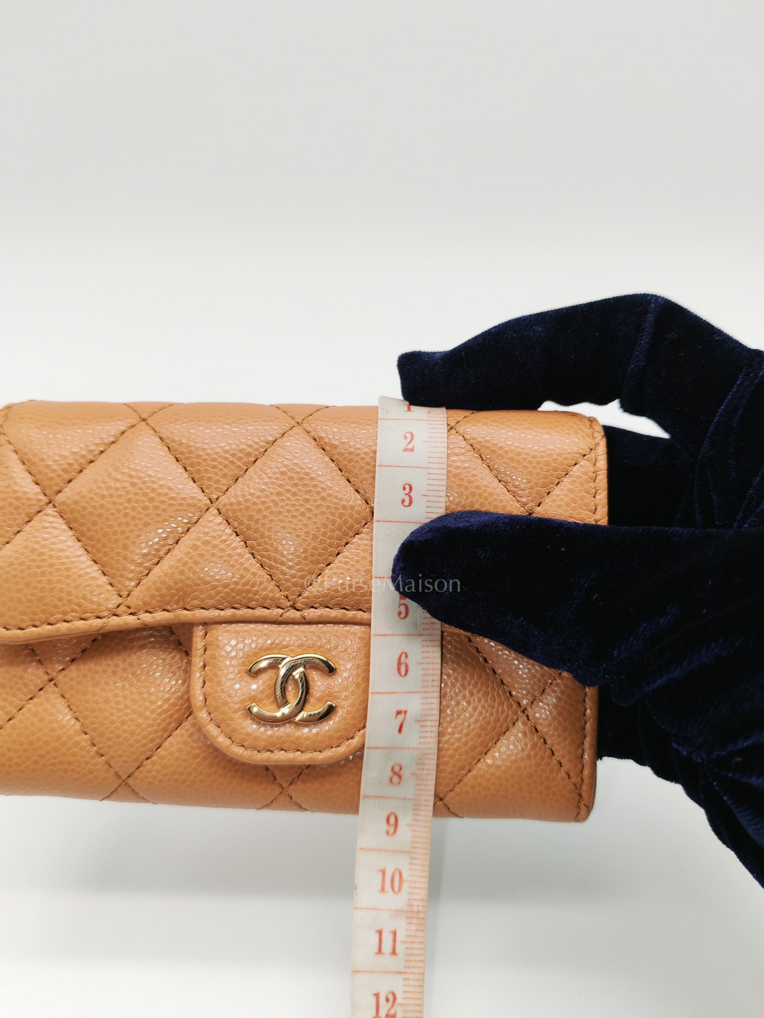Chanel Classic Flap Card Holder in Caramel Quilted Caviar Leather and Light Gold Hardware (Microchip) | Purse Maison Luxury Bags Shop