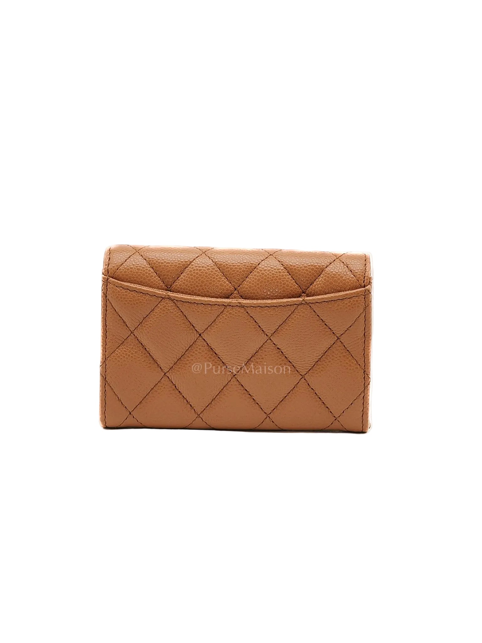 Chanel Classic Flap Card Holder in Caramel Quilted Caviar Leather and Light Gold Hardware (Microchip) | Purse Maison Luxury Bags Shop