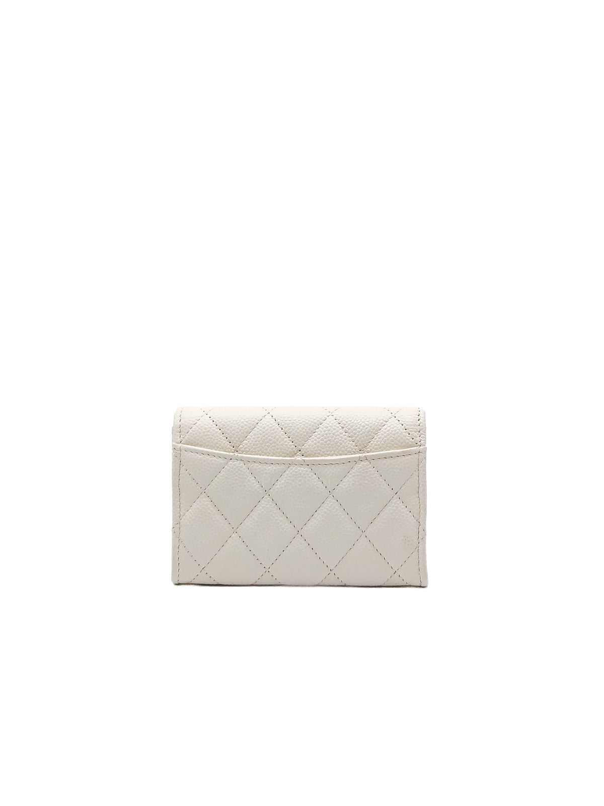 Chanel Classic Flap Card Holder in White Quilted Caviar Leather and Silver Hardware Series 30 | Purse Maison Luxury Bags Shop