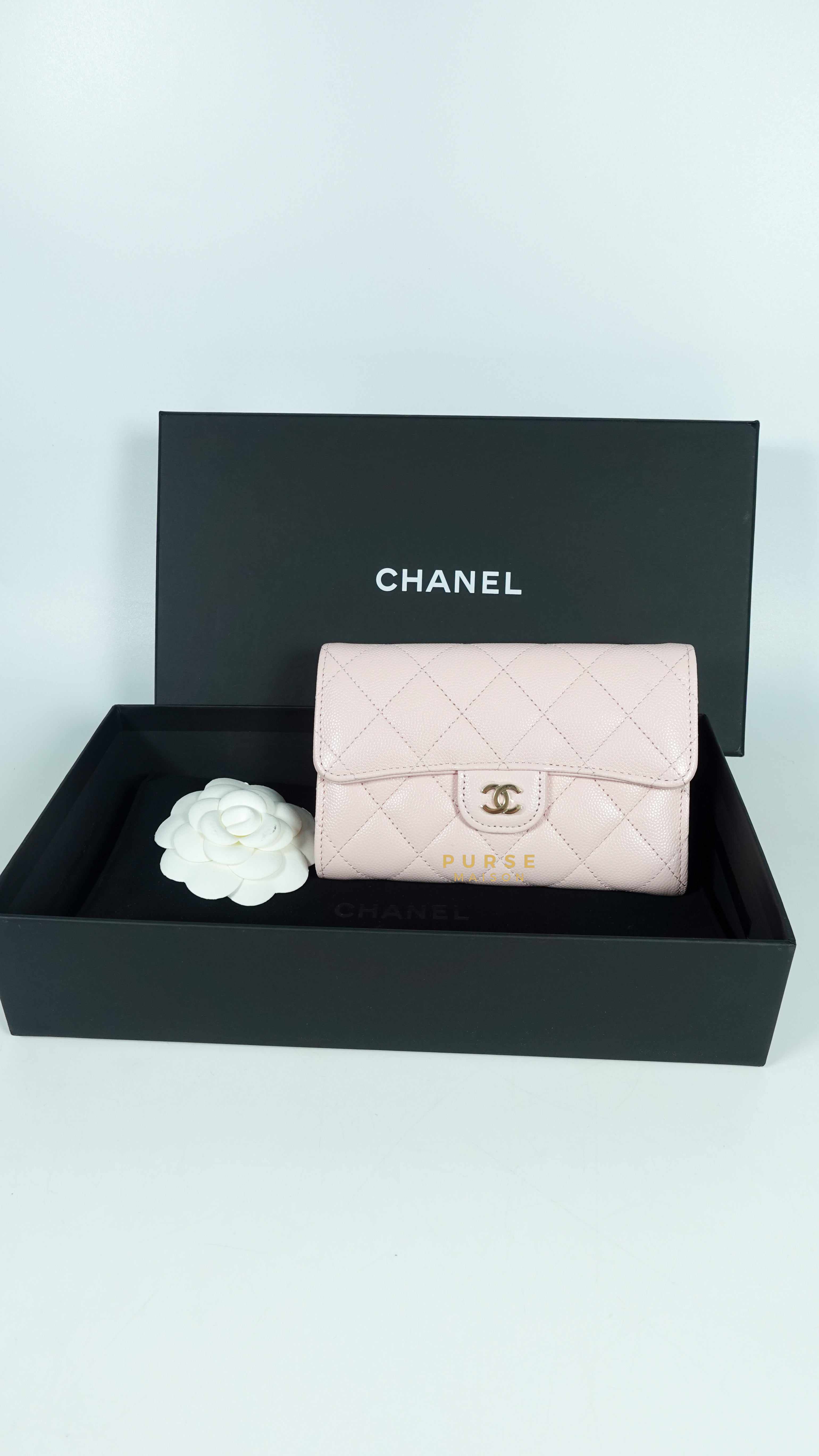 Chanel Classic Flap Trifold Wallet 22s Rose Clair Caviar Leather Classic Series 32