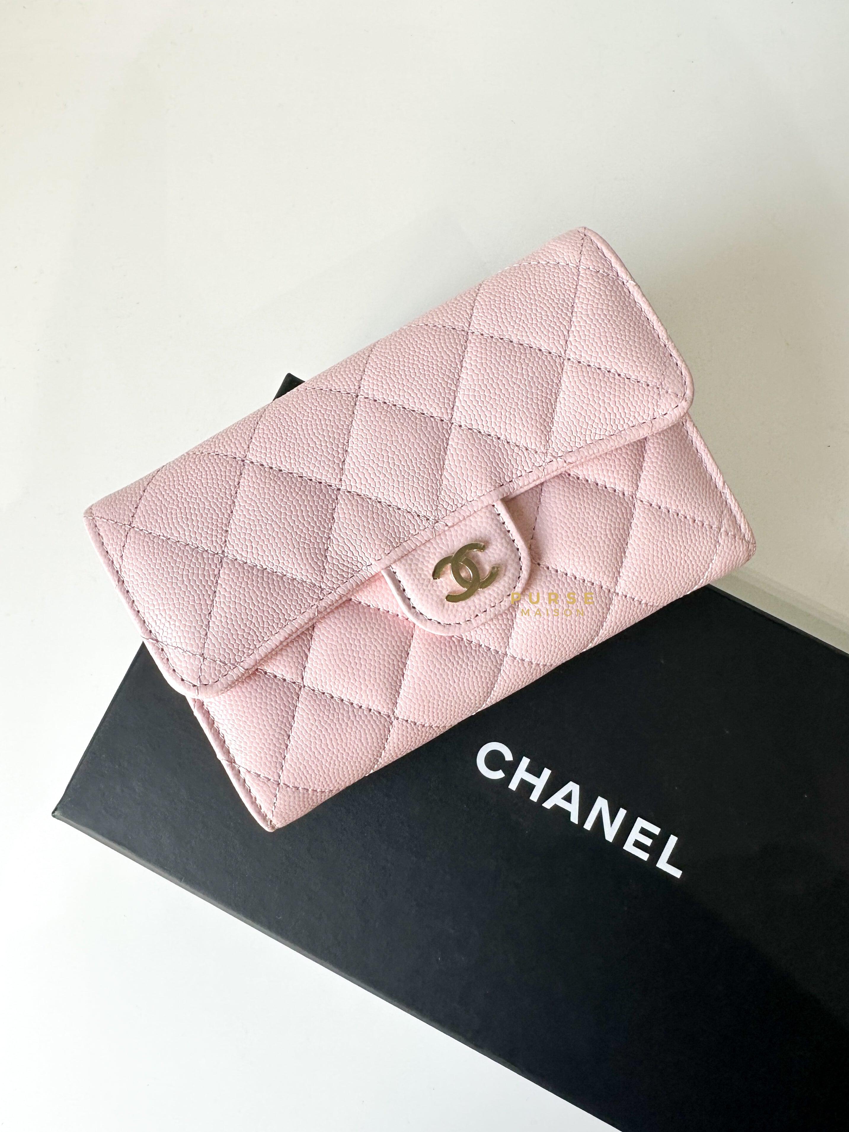 Chanel Classic Flap Trifold Wallet 22s Rose Clair Caviar Leather Classic Series 32