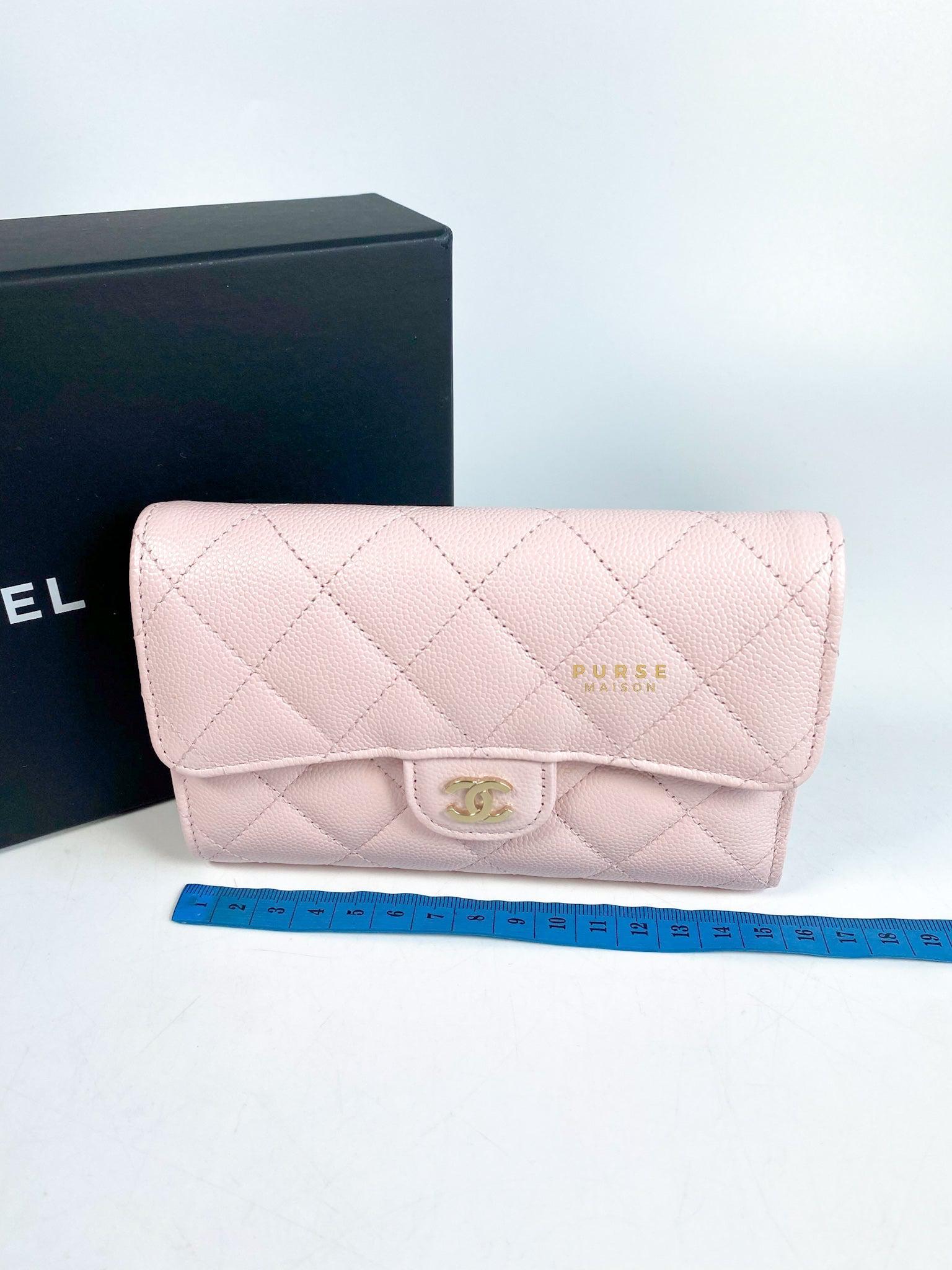 Chanel Classic Flap Trifold Wallet 22s Rose Clair Caviar Leather Classic Series 32