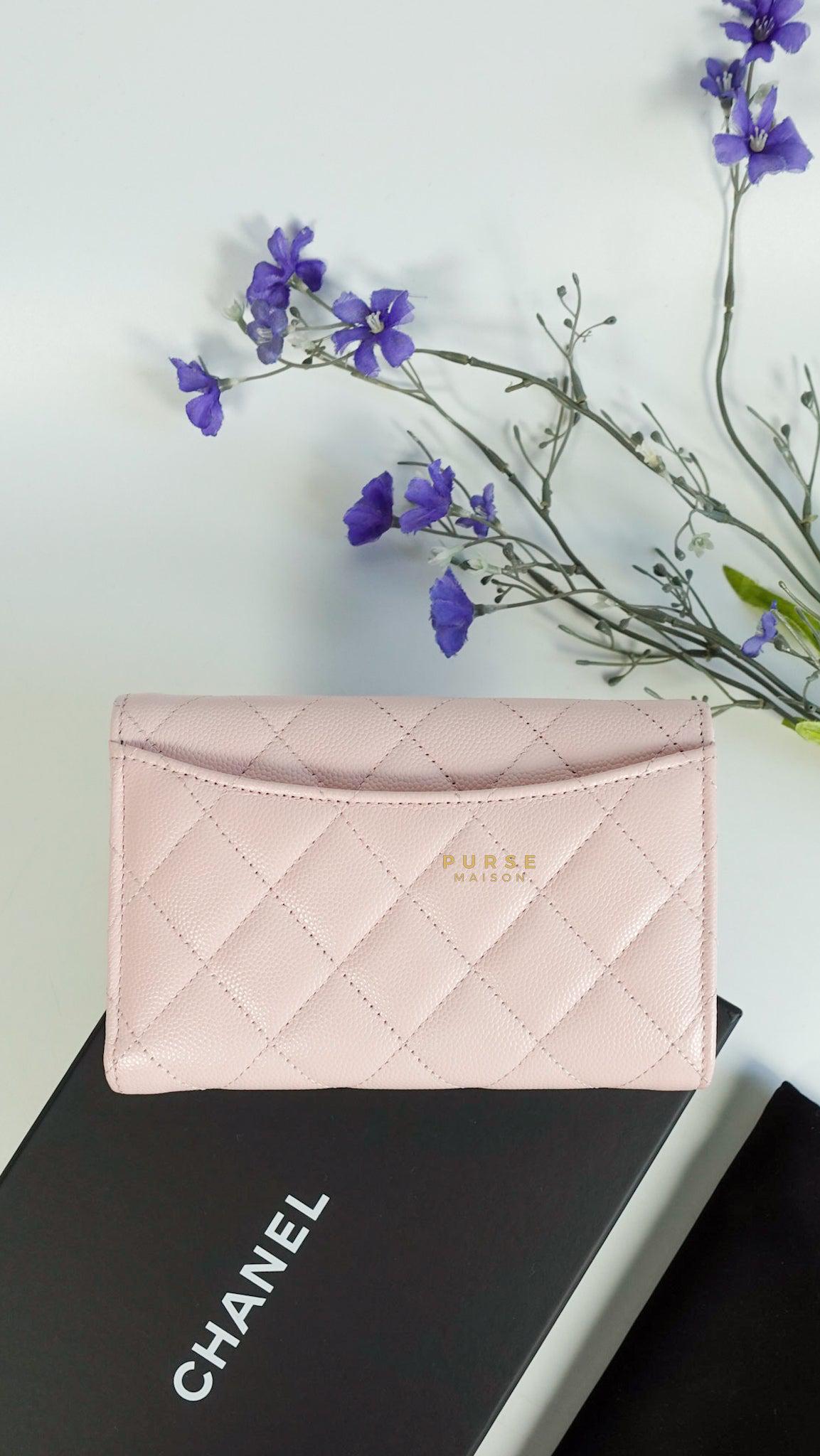 Chanel Classic Flap Trifold Wallet 22s Rose Clair Caviar Leather Classic Series 32