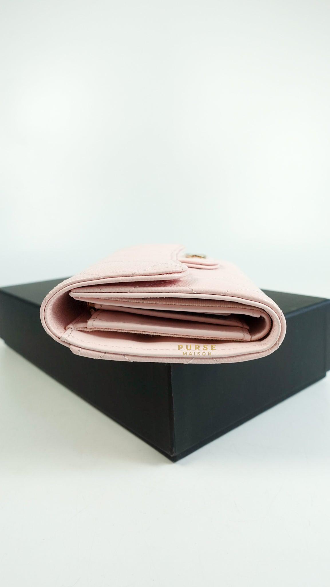 Chanel Classic Flap Trifold Wallet 22s Rose Clair Caviar Leather Classic Series 32