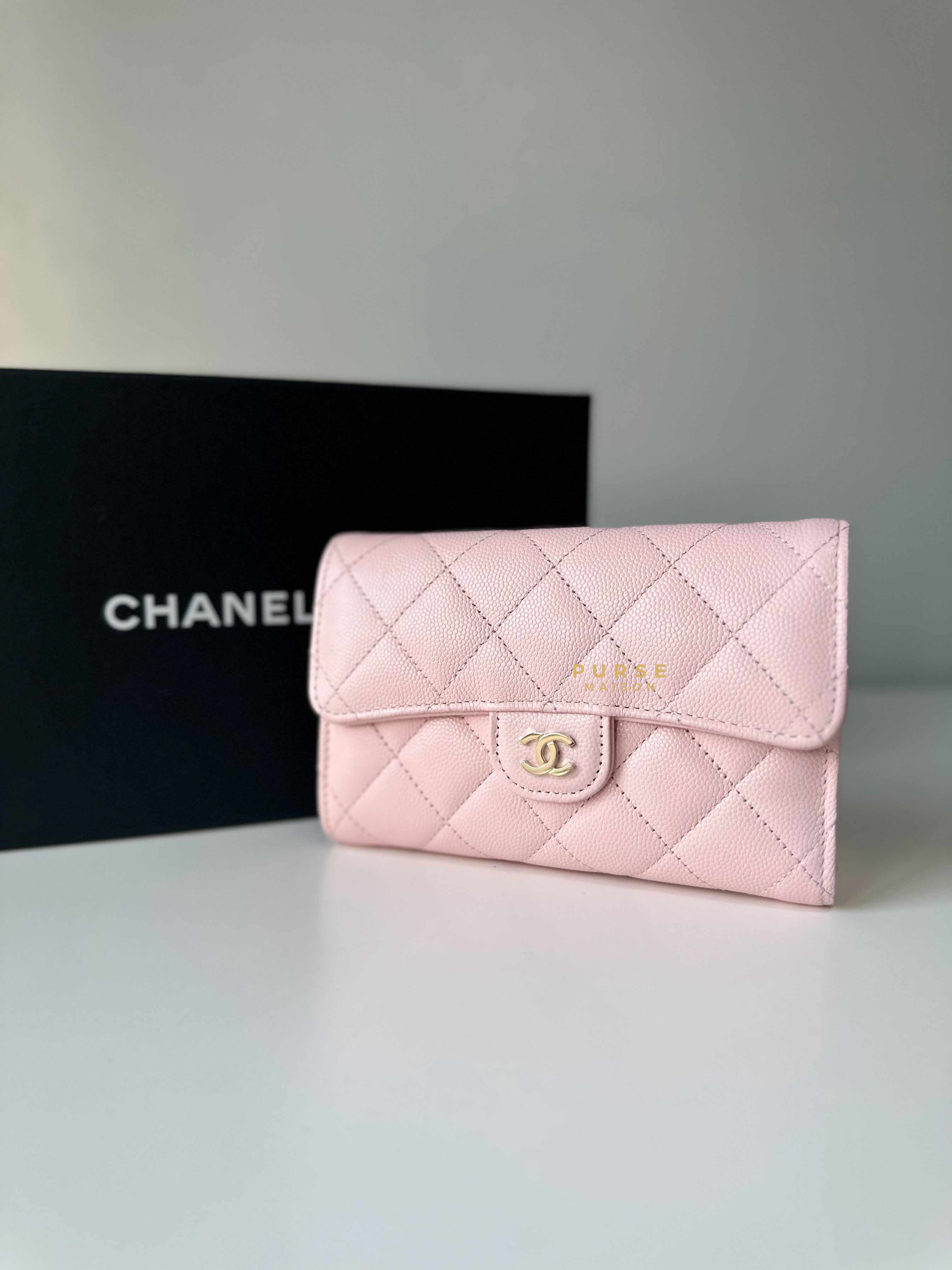 Chanel Classic Flap Trifold Wallet 22s Rose Clair Caviar Leather Classic Series 32